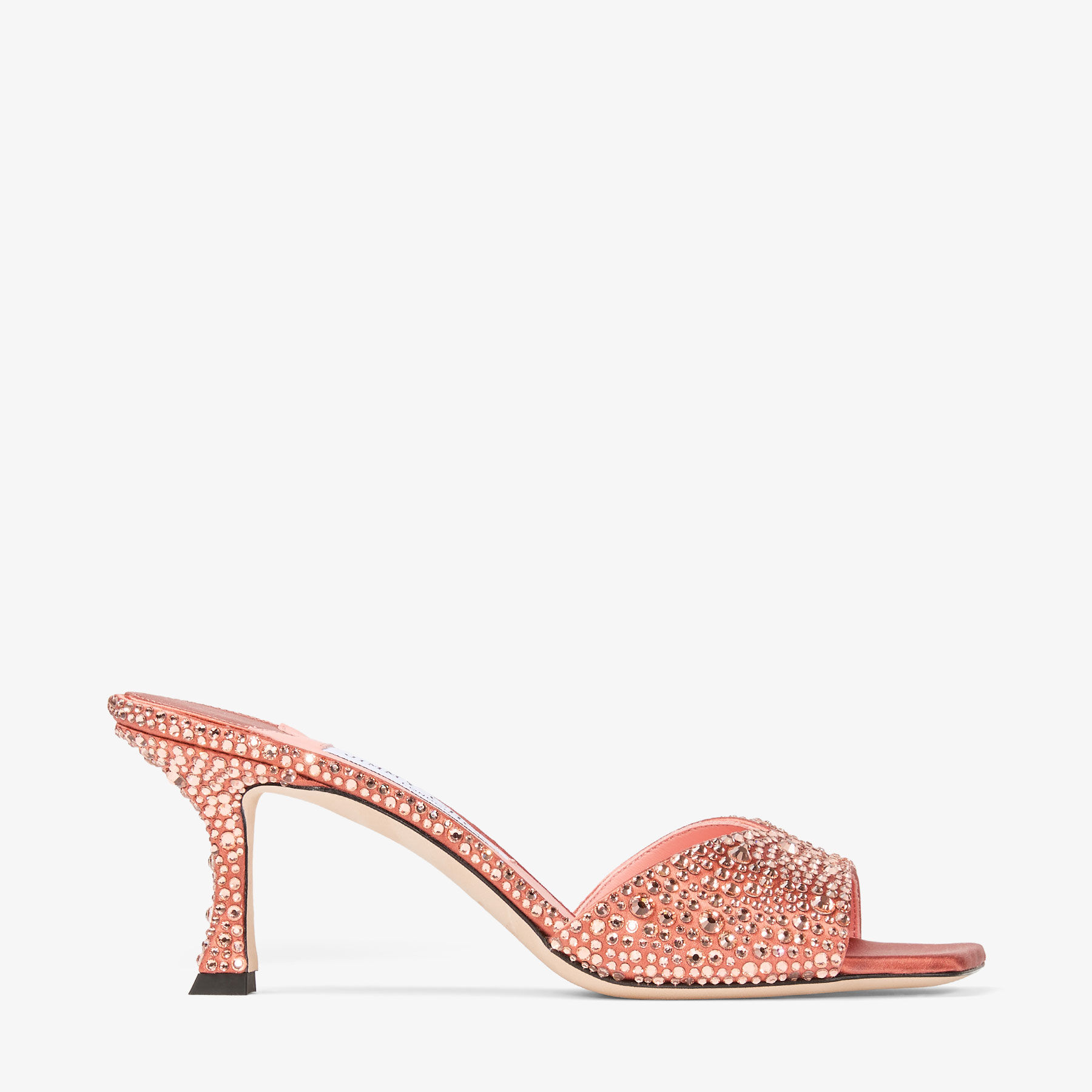 Skye 70 | Grapefruit Satin Mules with Crystal Embellishment