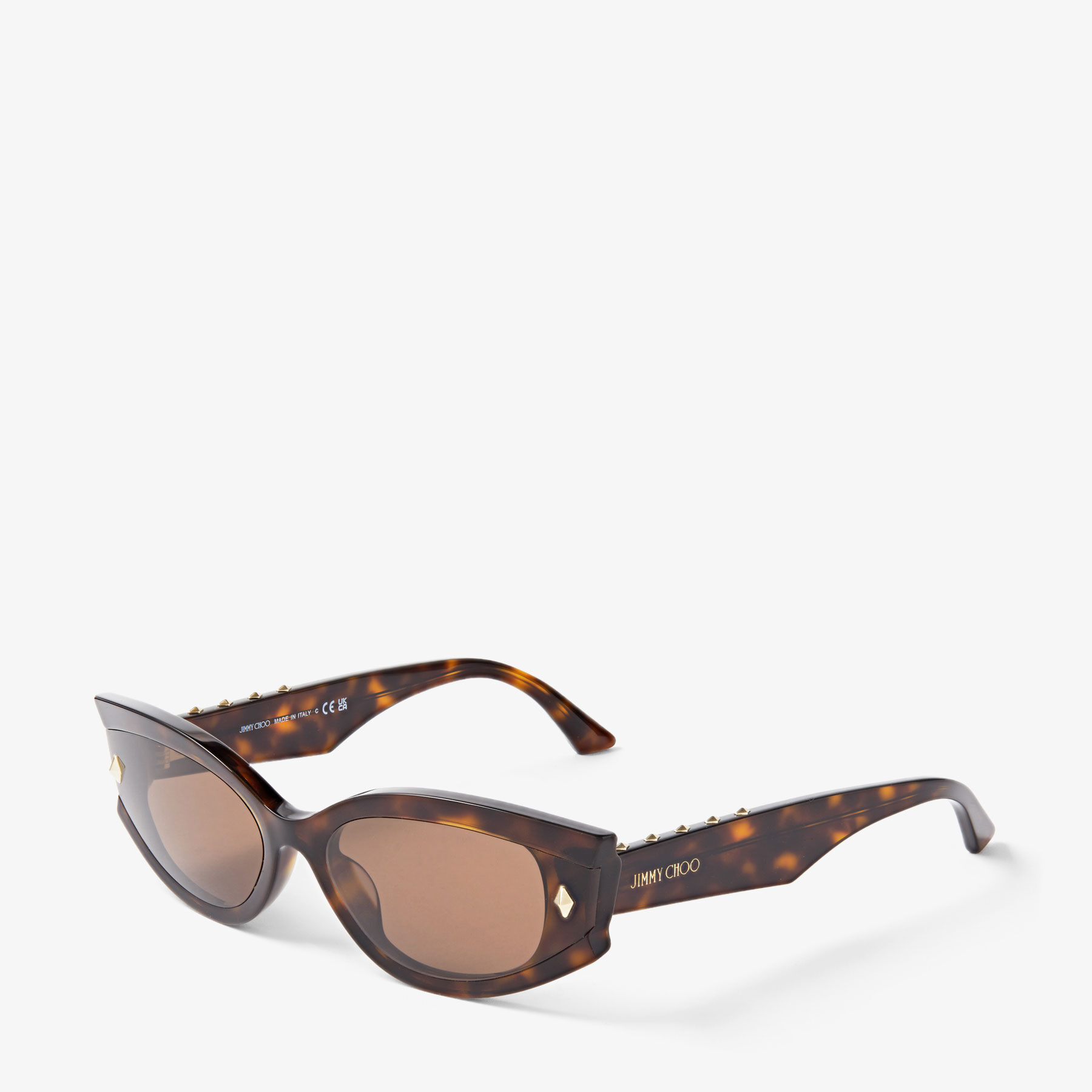 Skylar | Brown Havana Oval Sunglasses with Studs | JIMMY CHOO