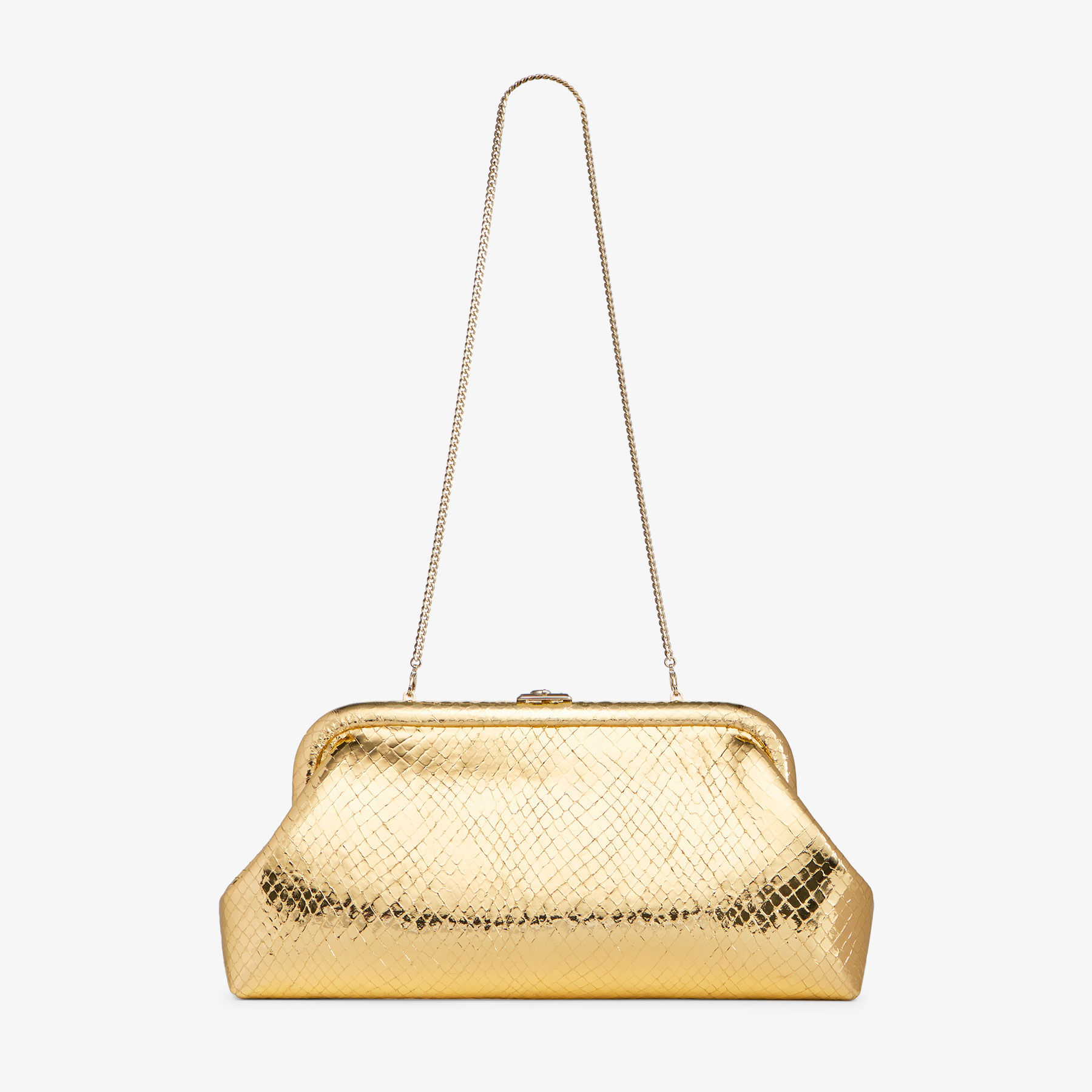 クラッチバッグ Jimmy Choo Cream Leather Skylar Clutch Skylar |Gold Candy Wrap Leather Clutch with Square JC Clasp