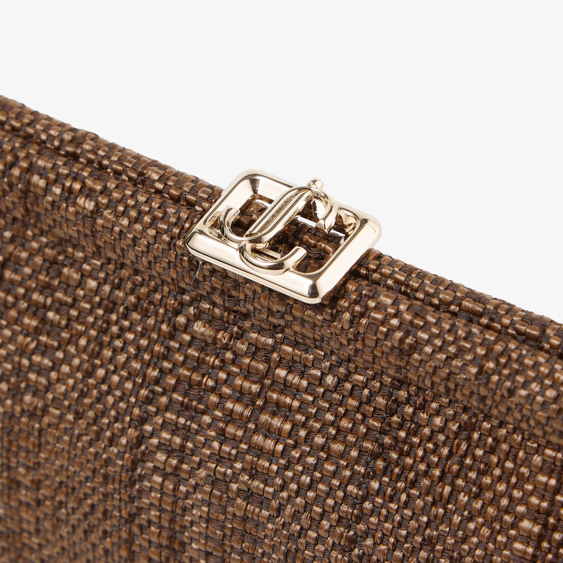 Skylar | Tan Fine Raffia Clutch Bag with Square JC Clasp | JIMMY CHOO