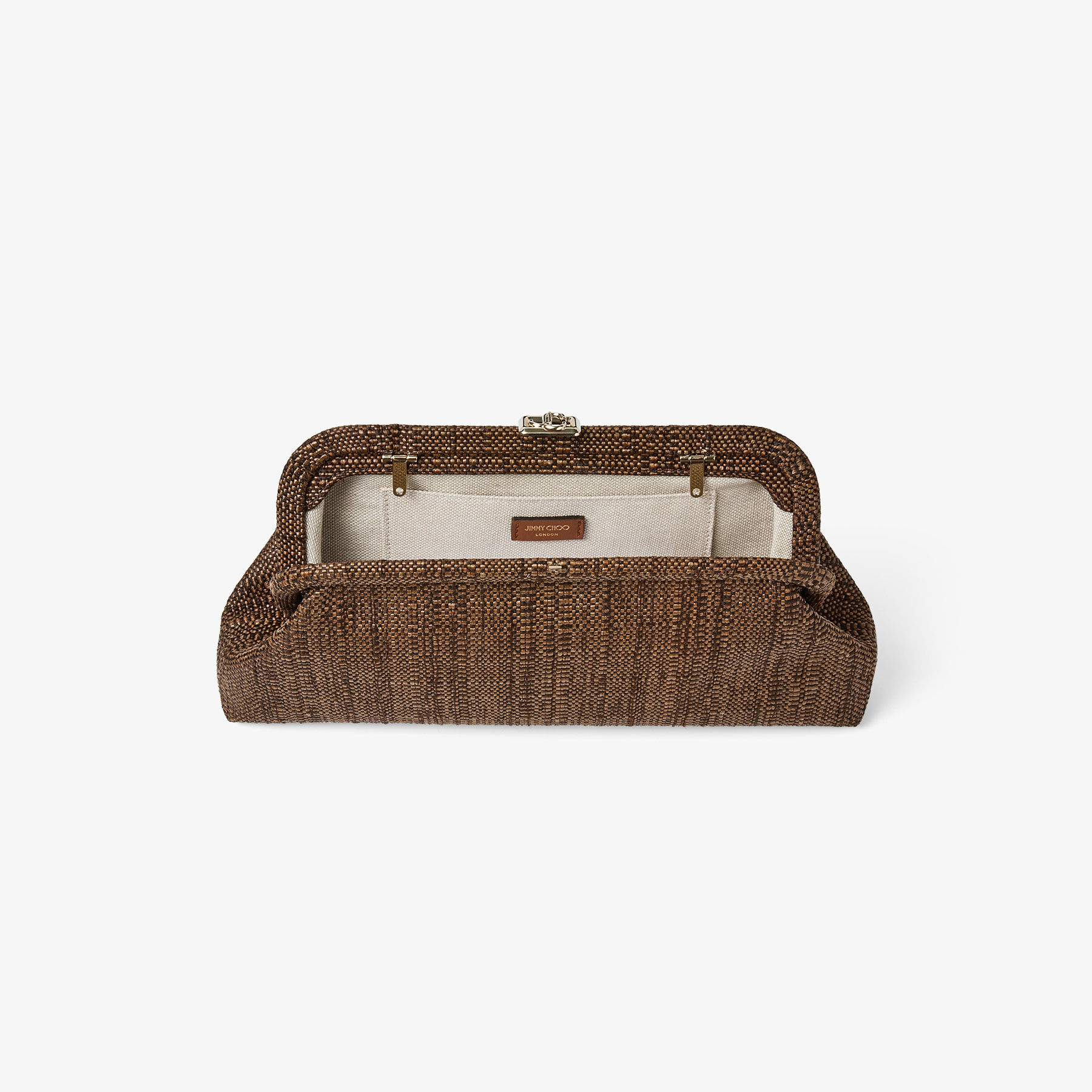 Skylar | Tan Fine Raffia Clutch Bag with Square JC Clasp | JIMMY CHOO