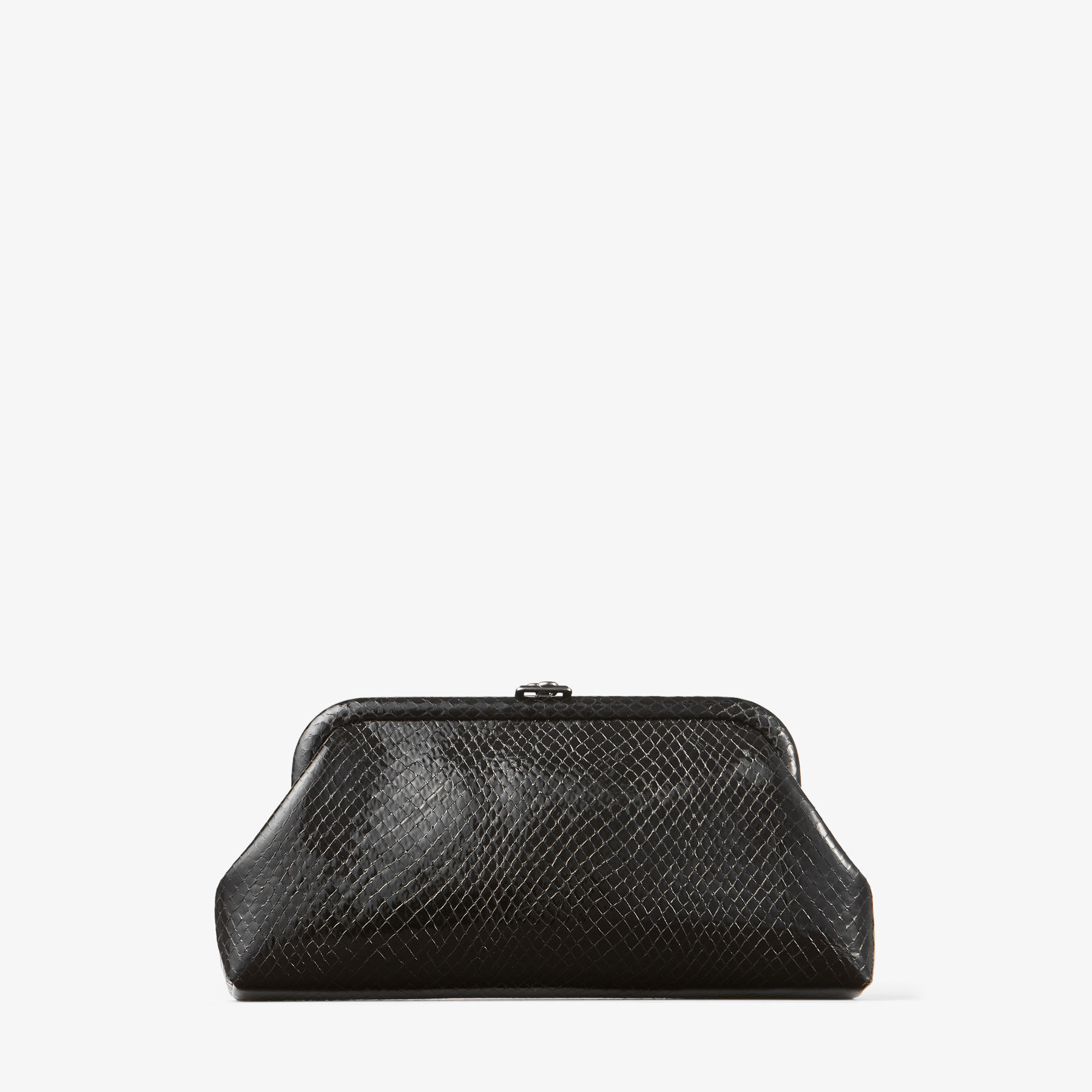 Skylar | Black Shiny Snake Printed Leather Clutch with Square JC