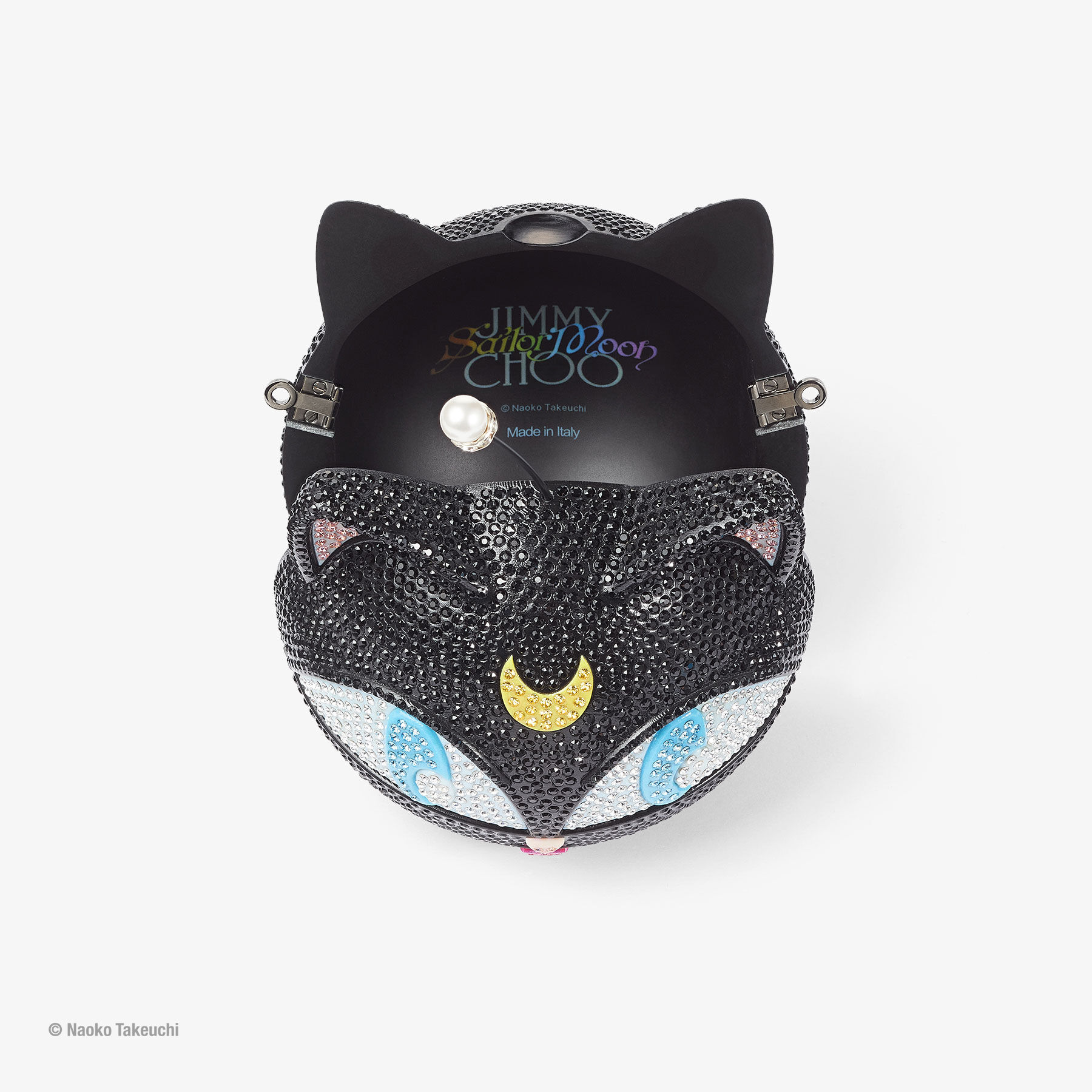 Luna-P Ball Minaudiere | Black Crystal Plexi Clutch Bag