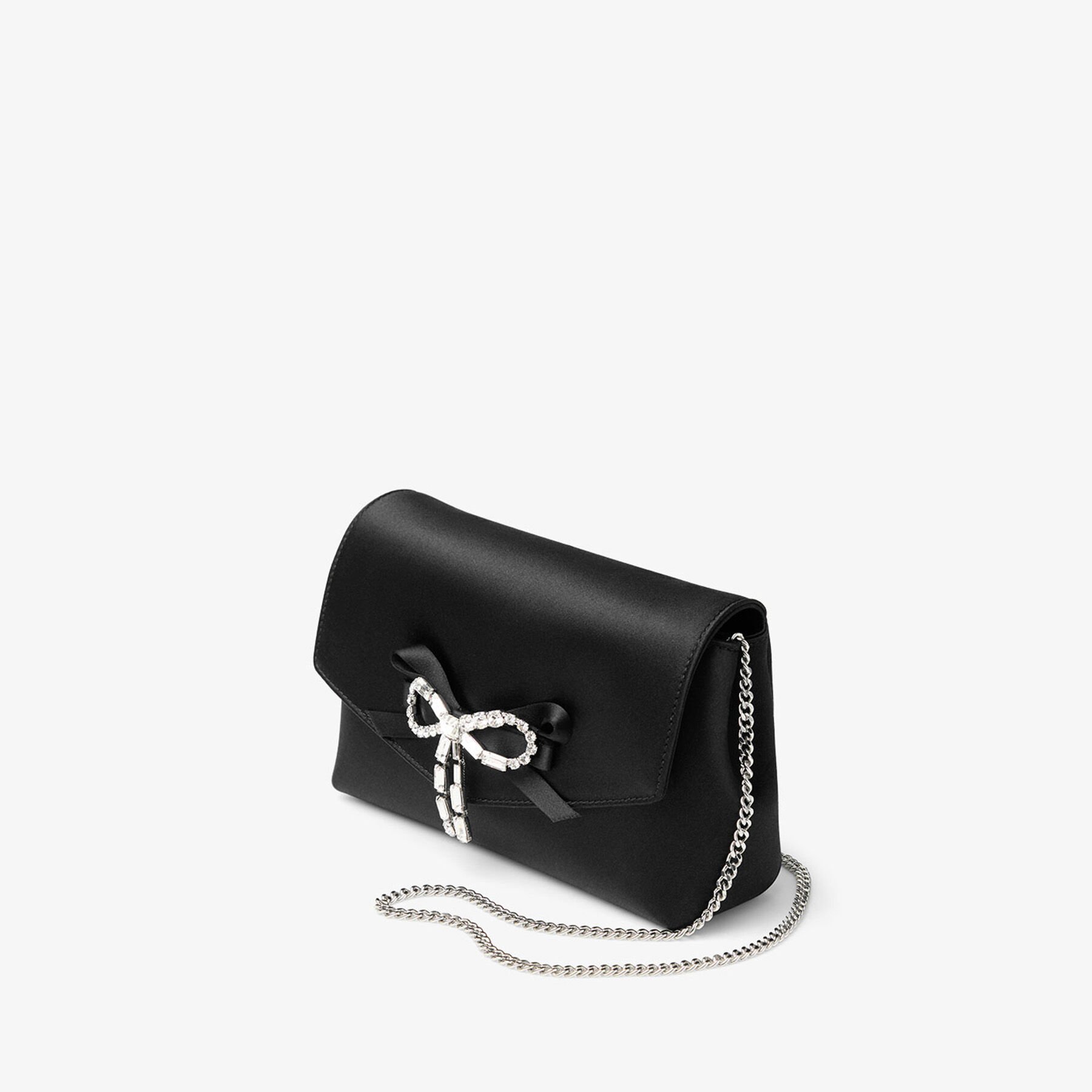 Soft Bow Mini Bag | Black Satin Mini Bag with Crystal Bow | JIMMY CHOO
