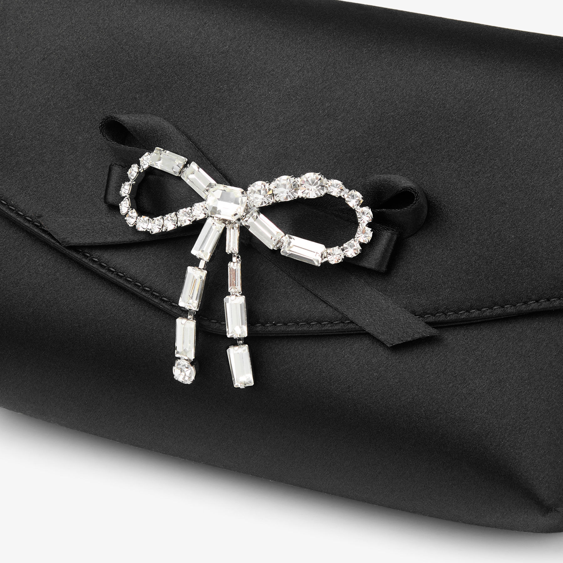 Soft Bow Mini Bag | Black Satin Mini Bag with Crystal Bow | JIMMY CHOO