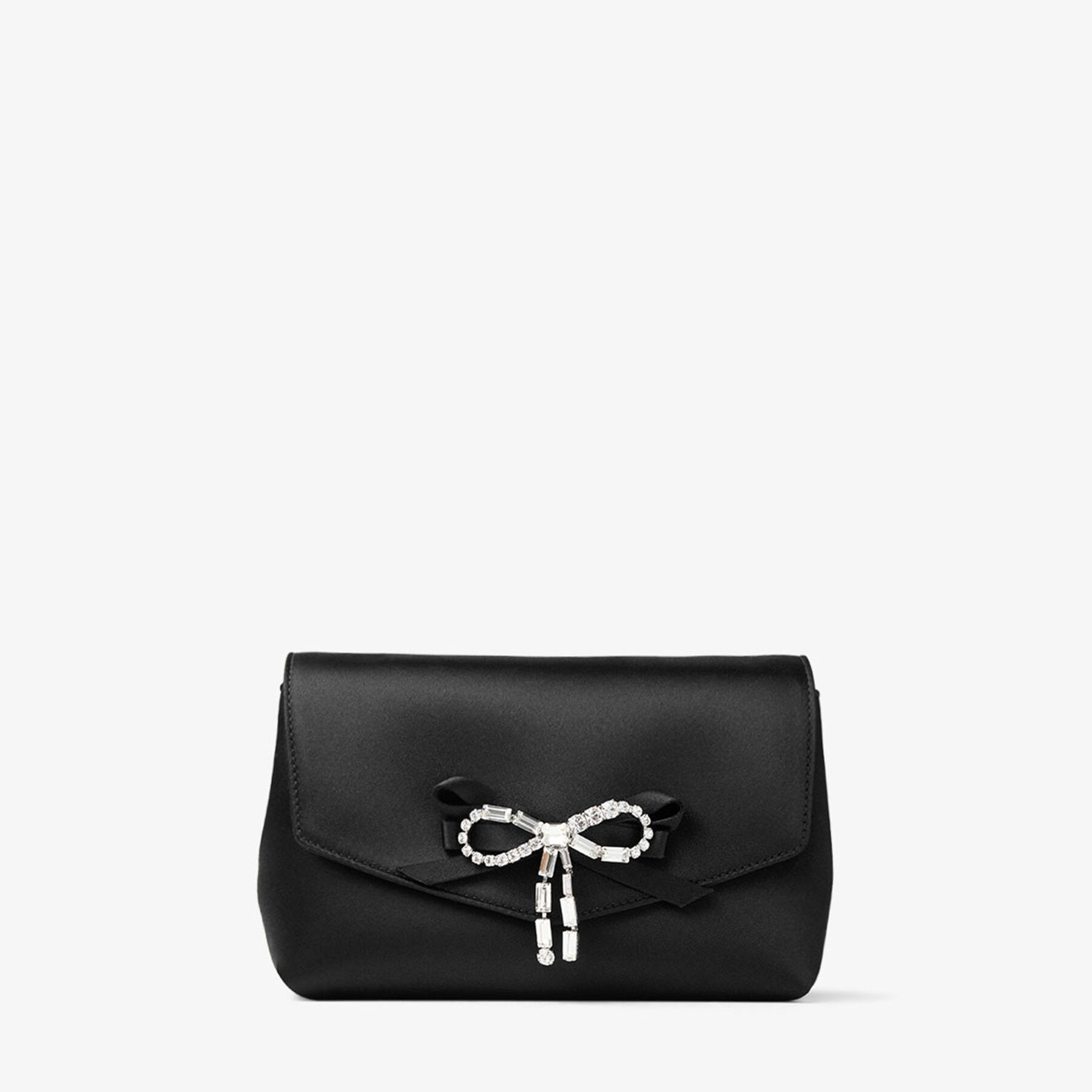 Soft Bow Mini Bag | Black Satin Mini Bag with Crystal Bow | JIMMY CHOO
