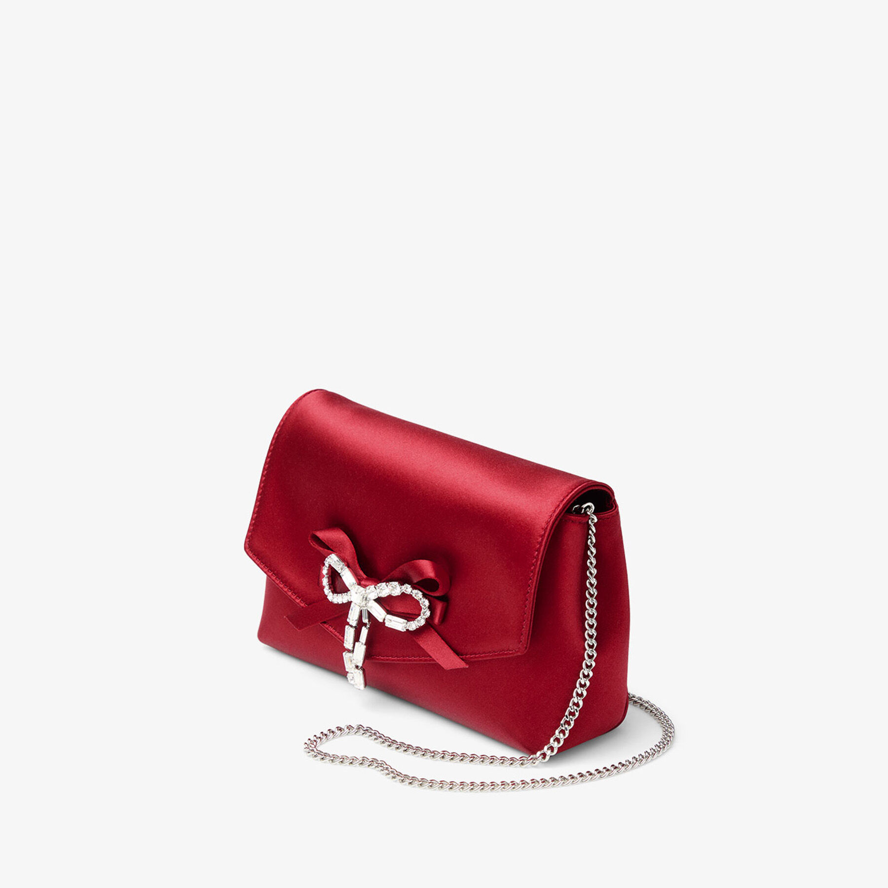 Soft Bow Mini Bag | Ruby Red Satin Mini Bag with Crystal Bow