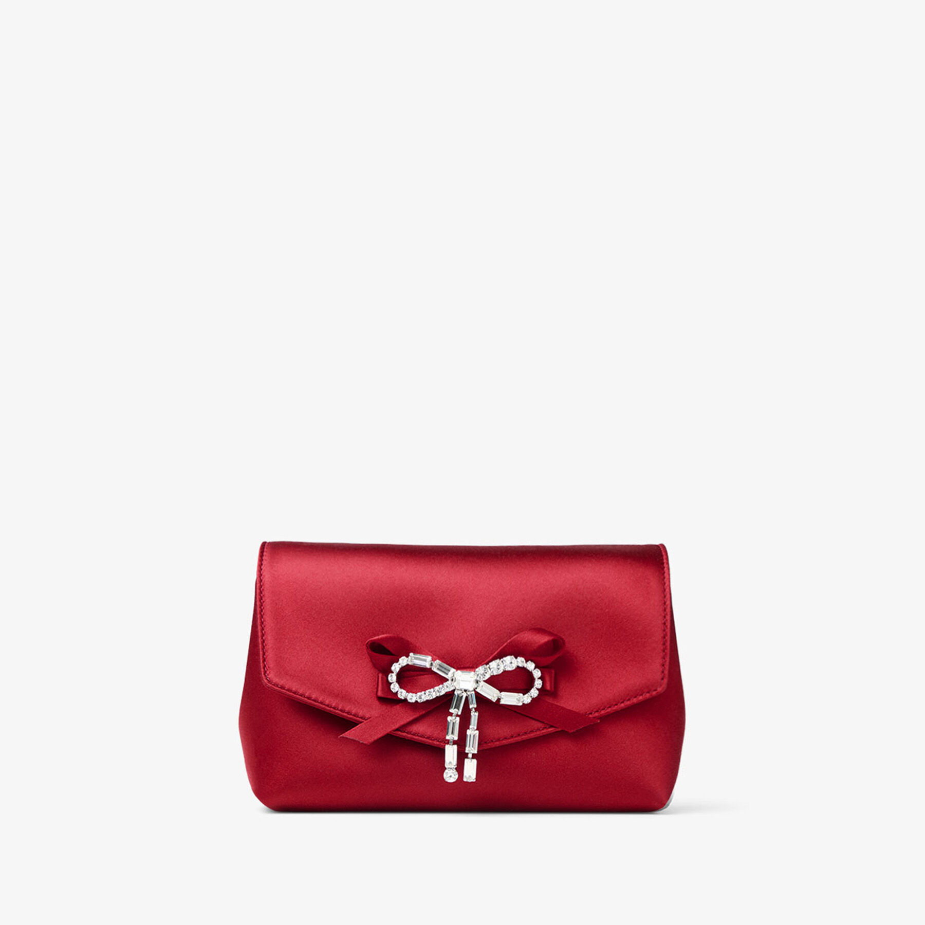 Soft Bow Mini Bag | Ruby Red Satin Mini Bag with Crystal Bow