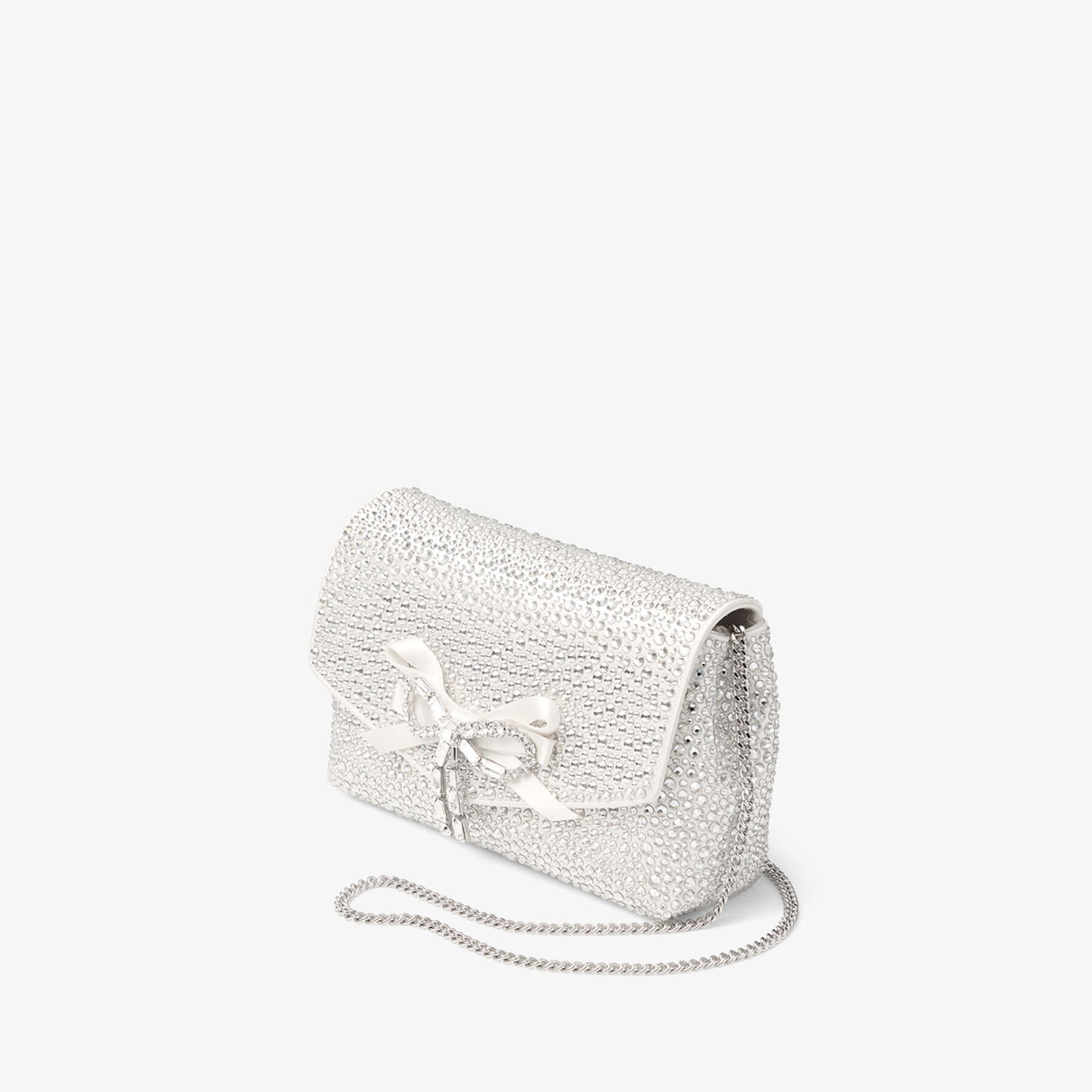 Soft Bow Mini Bag | Ivory Satin Mini Bag with Crystal Bow | JIMMY CHOO
