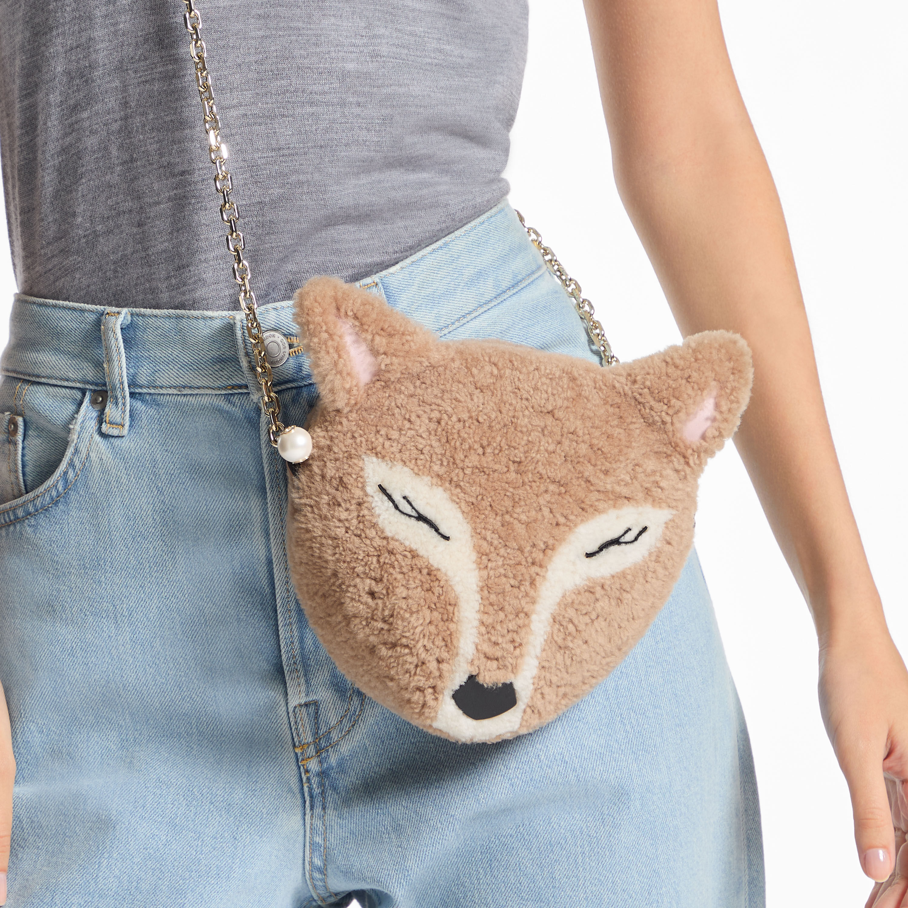 Soft Fox Mini Bag | Toffee Shearling Fox Mini Bag | JIMMY CHOO