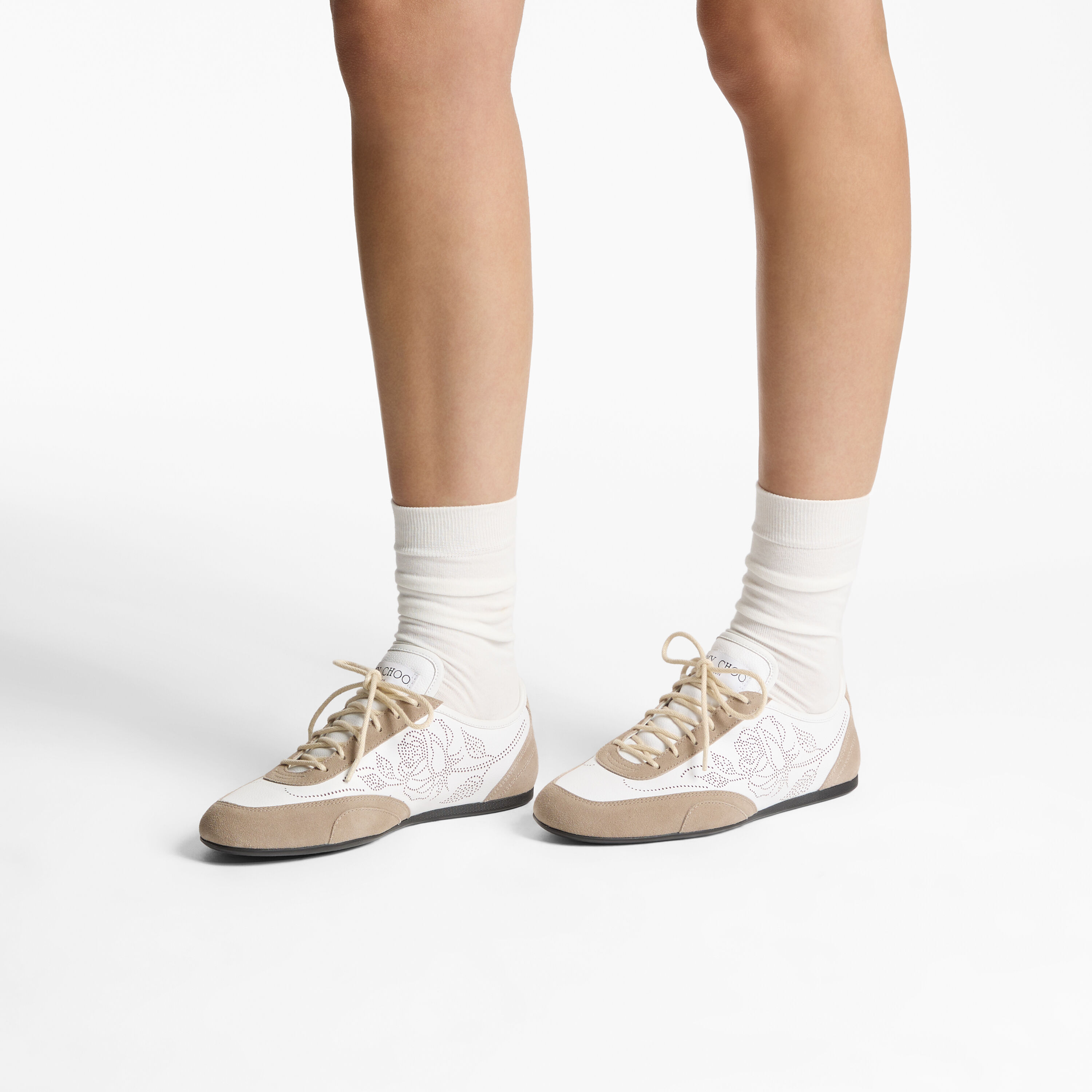 Sunny F | White and Stone Leather Mix and Perforated Leather Low