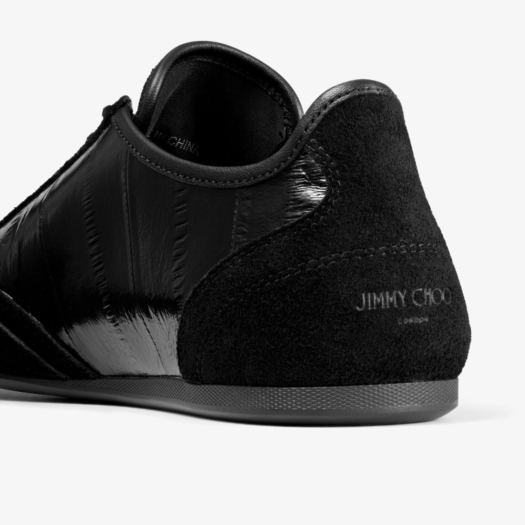 Sunny F | Black Leather Mix and Eel Printed Leather Low Top