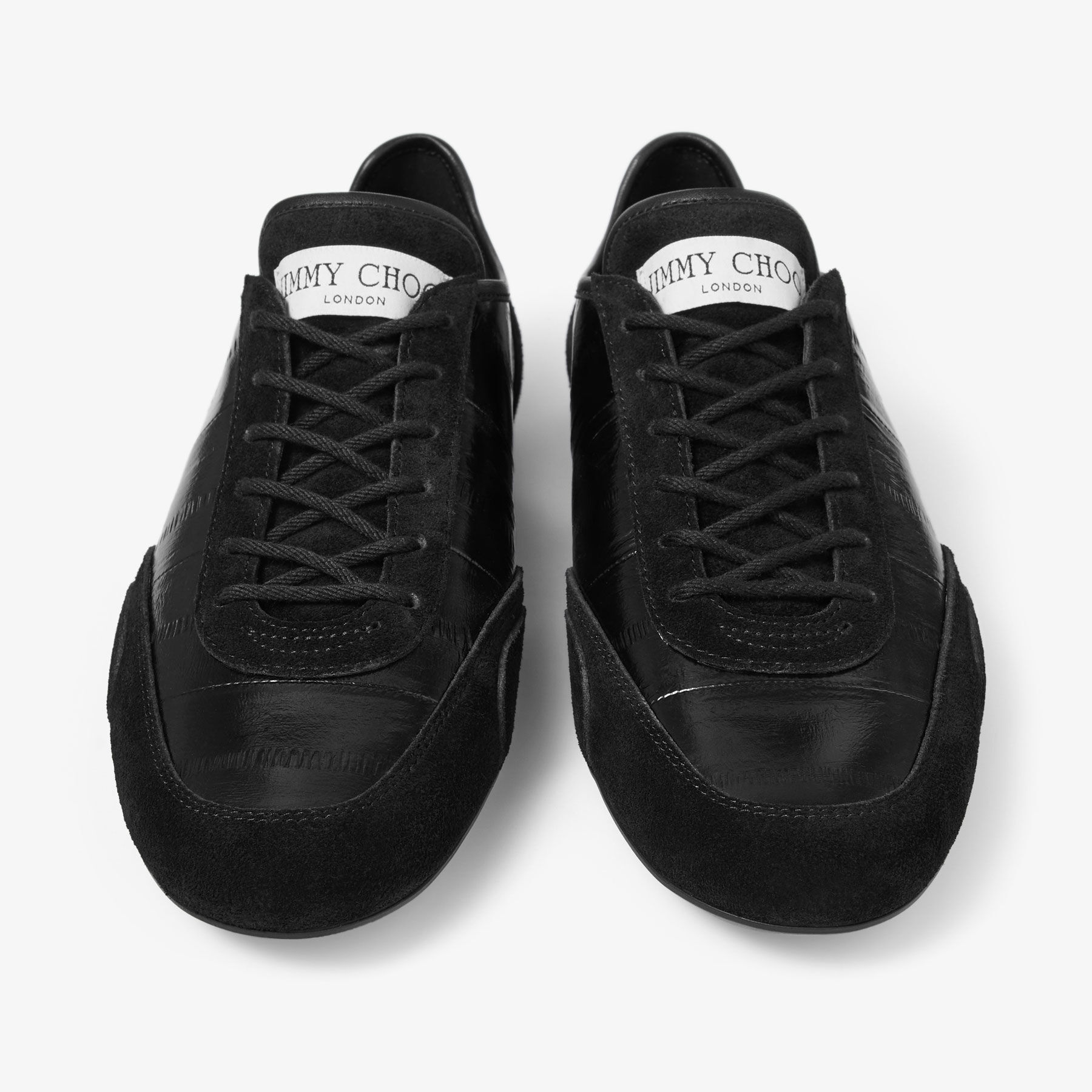Sunny F | Black Leather Mix and Eel Printed Leather Low Top