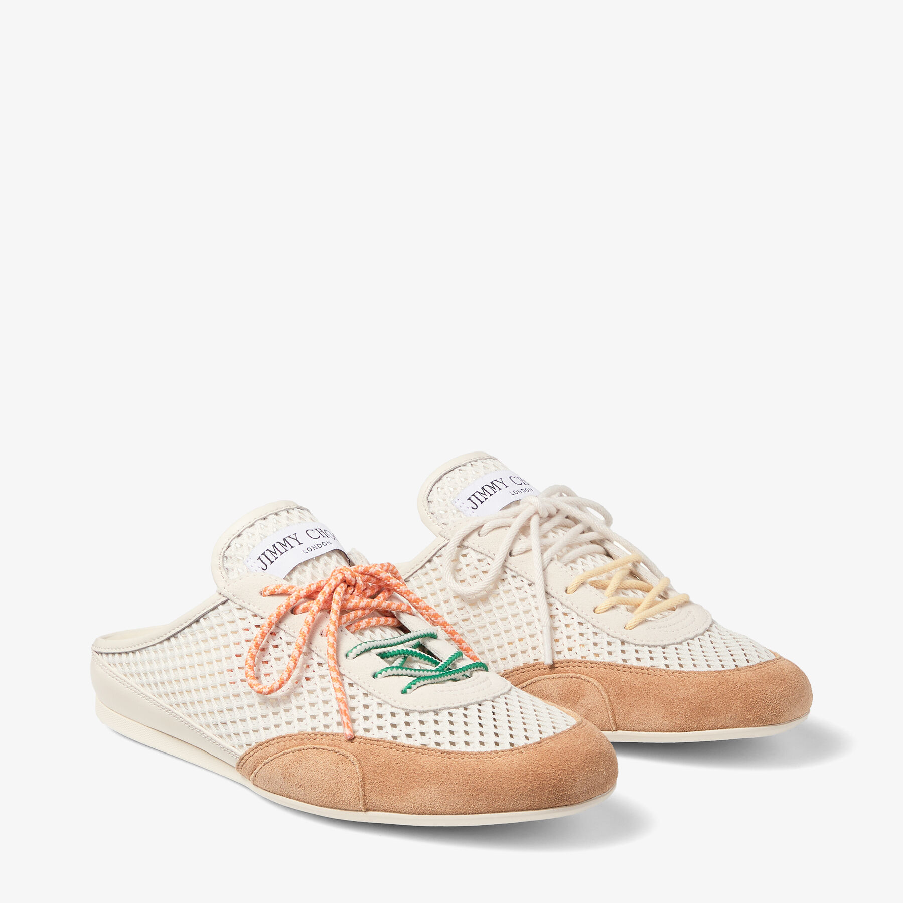 Sunny Mule F | Latte and Toffee Leather Mix and Diamond Mesh Low