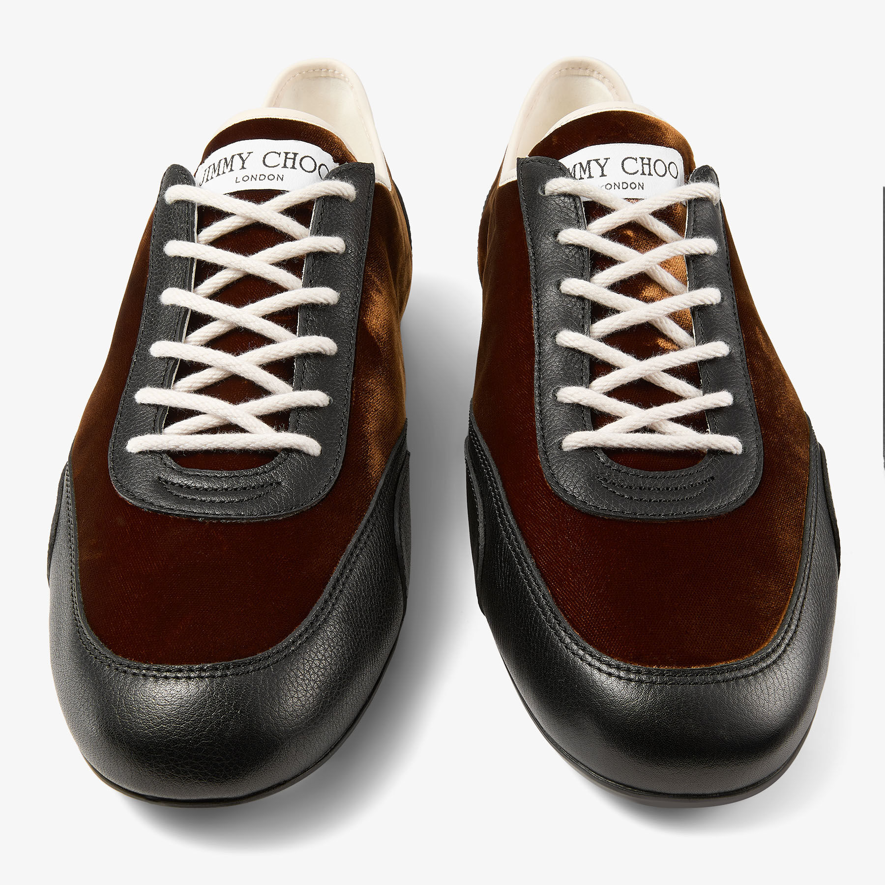 Sunny M | Bronze Mix Leather and Velvet Low Top Trainers | JIMMY CHOO