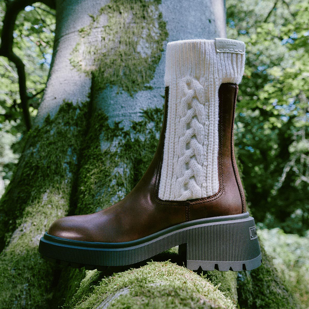 Tamia Flat Chocolate Shiny Calf Leather Ankle Boots with Cable