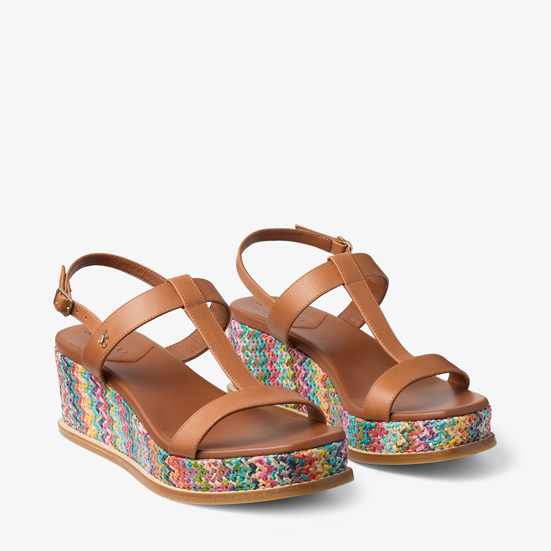 Theia Wedge 60 | Multi Chevron Raffia Sandal Wedges | JIMMY CHOO