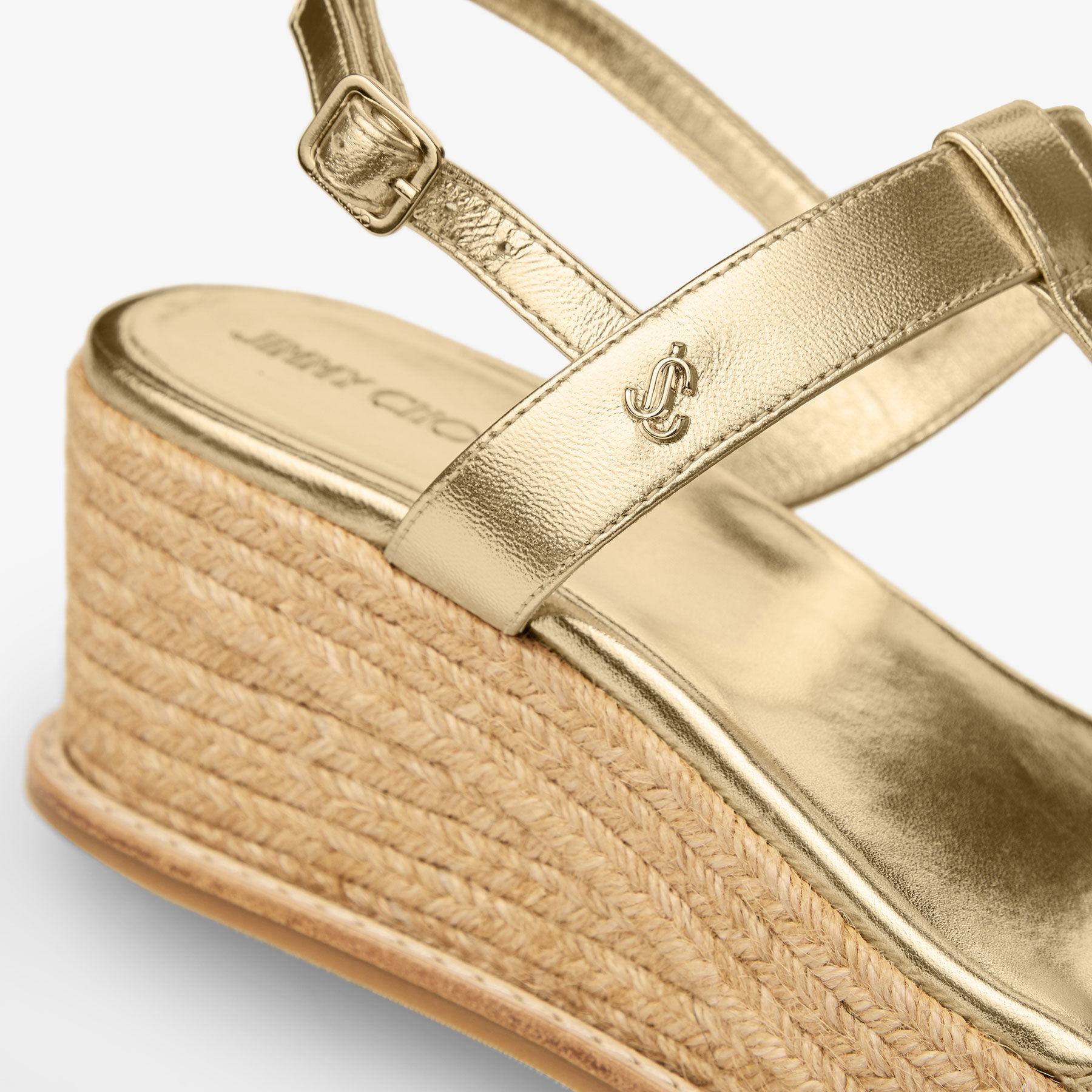 Theia Wedge 60 |Gold Metallic Leather Wedge Sandals | JIMMY CHOO
