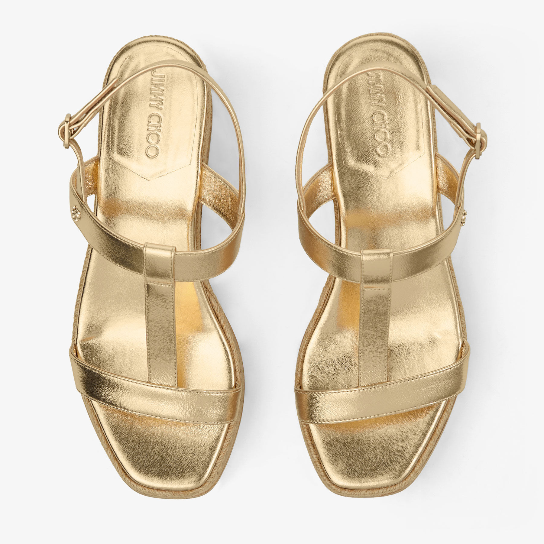 Theia Wedge 60 |Gold Metallic Leather Wedge Sandals | JIMMY CHOO