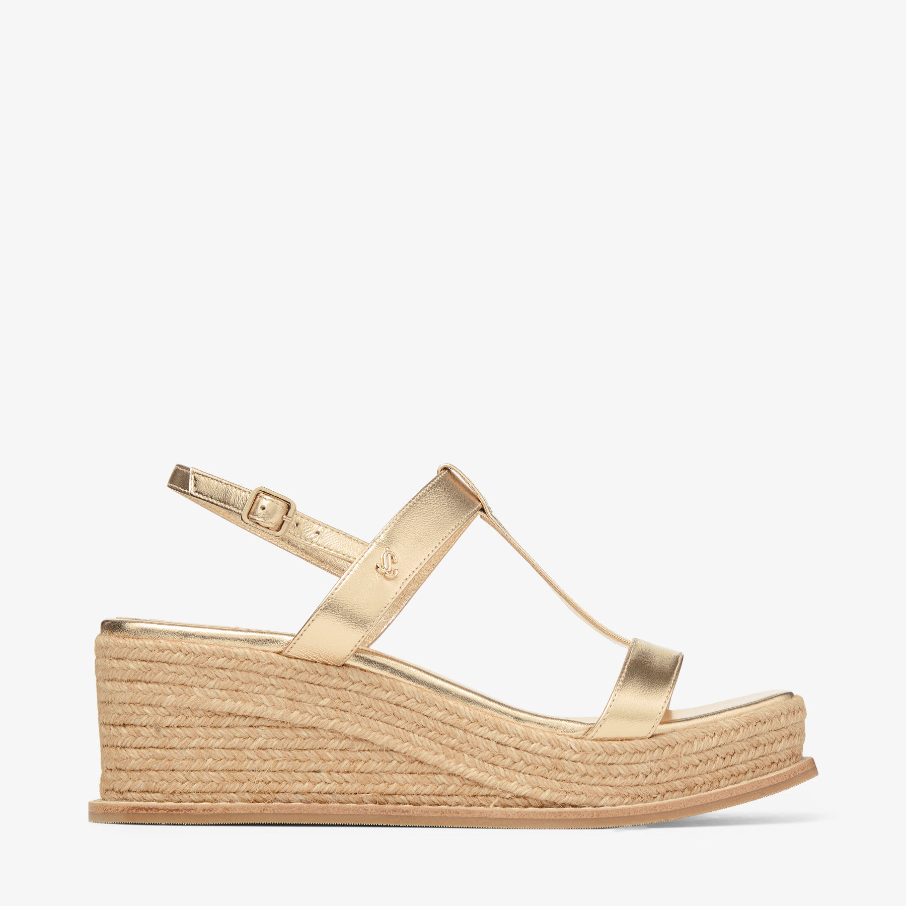 Theia Wedge 60 |Gold Metallic Leather Wedge Sandals | JIMMY CHOO
