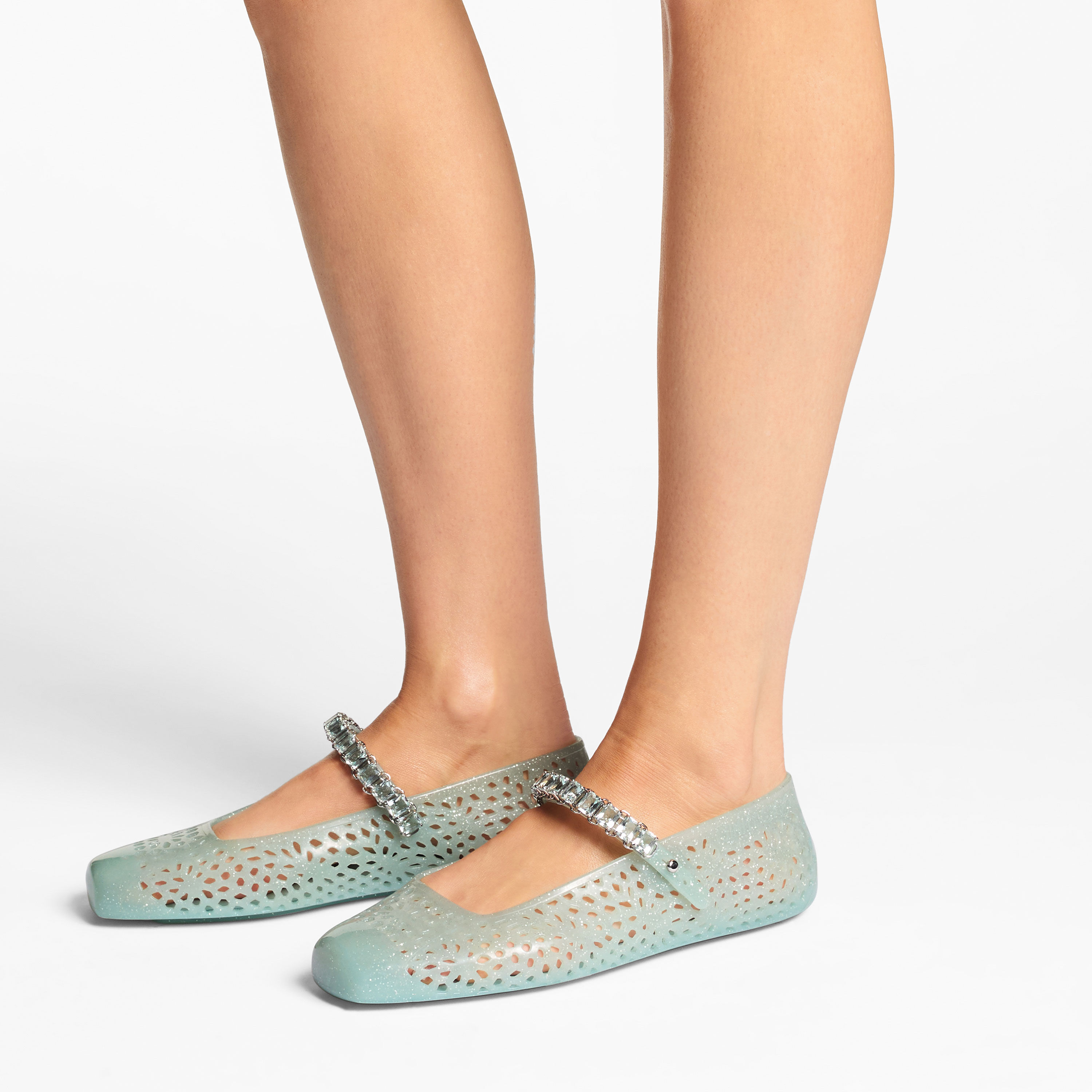 【JIMMY CHOO】 Jelly フラットシューズ THE JELLYNTX The Jelly | Light Verde Jelly Ballerina Flats with Crystal