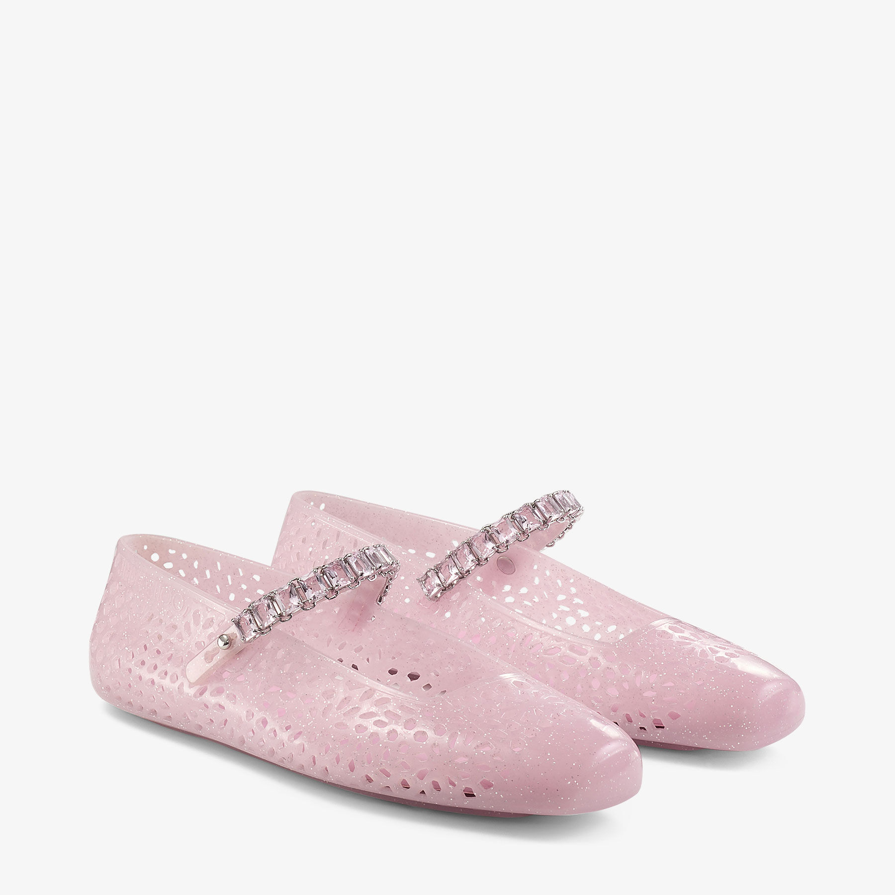 【JIMMY CHOO】 Jelly フラットシューズ THE JELLYNTX The Jelly | Light Verde Jelly Ballerina Flats with Crystal