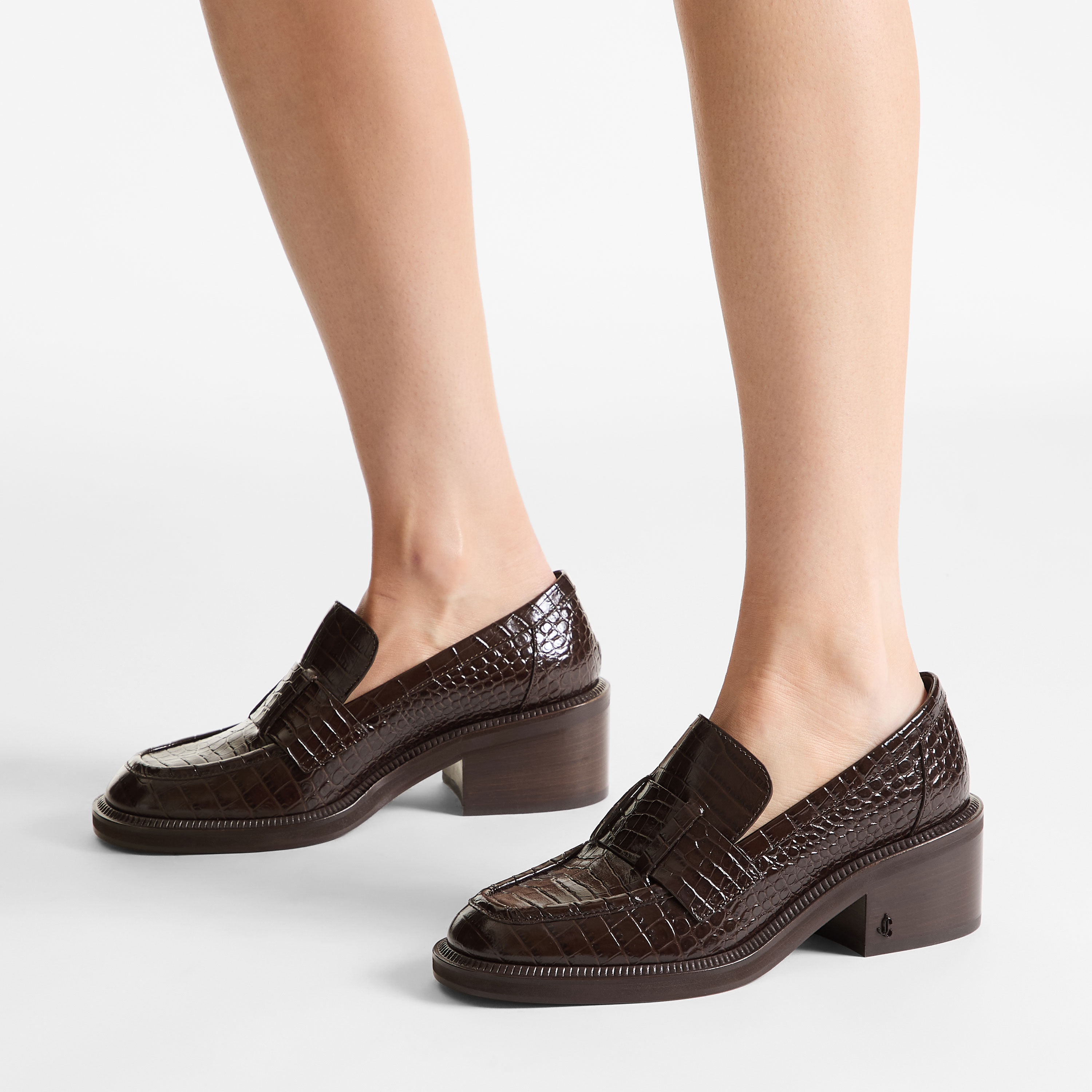 Tylor 60 | Chocolate Croc Embossed Leather Loafers | JIMMY CHOO