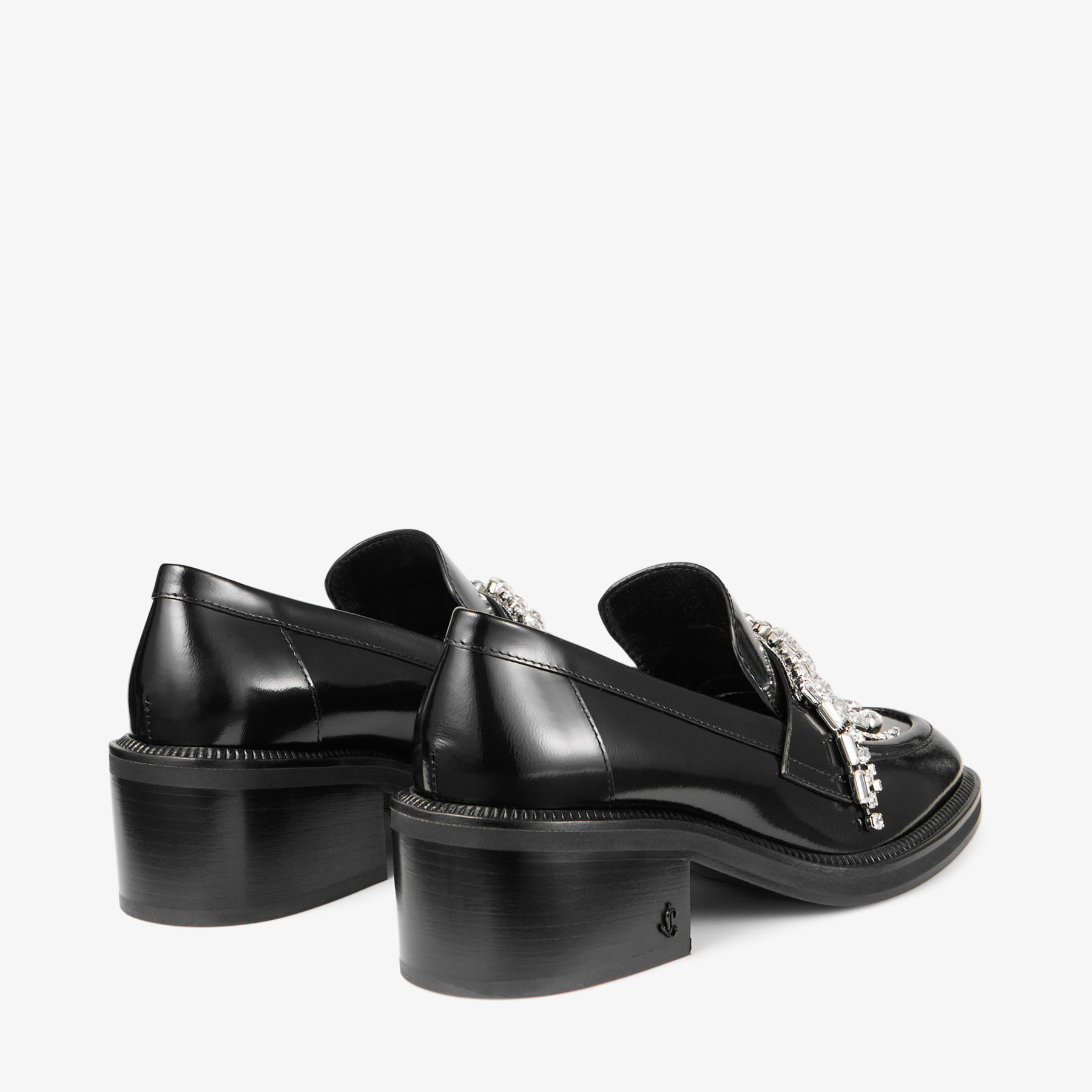 Tylor 60 | Black Soft Box Calf Loafers with Crystal Chandelier