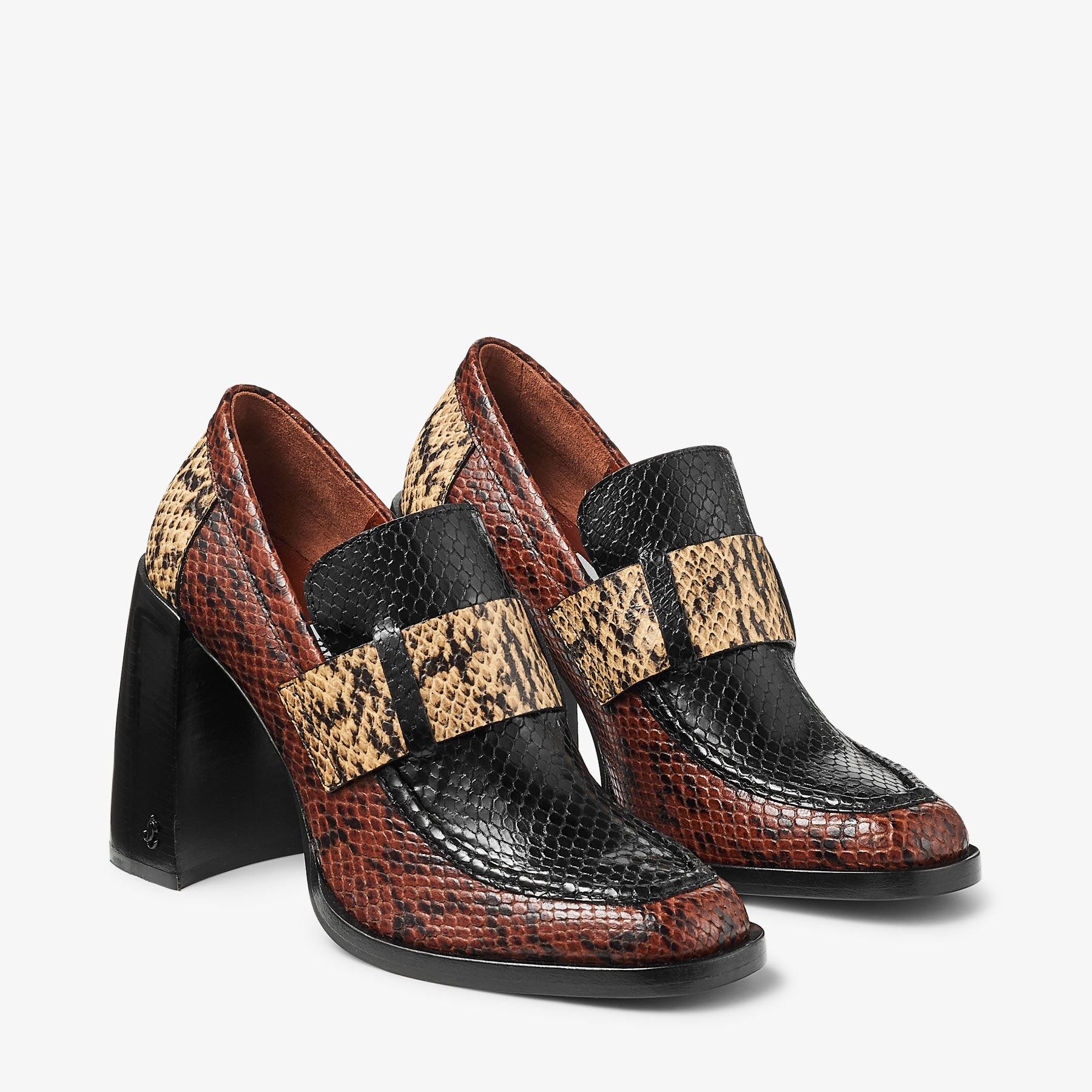 Tylor 95 | Cognac Triple Snake Printed Leather Loafers | JIMMY CHOO