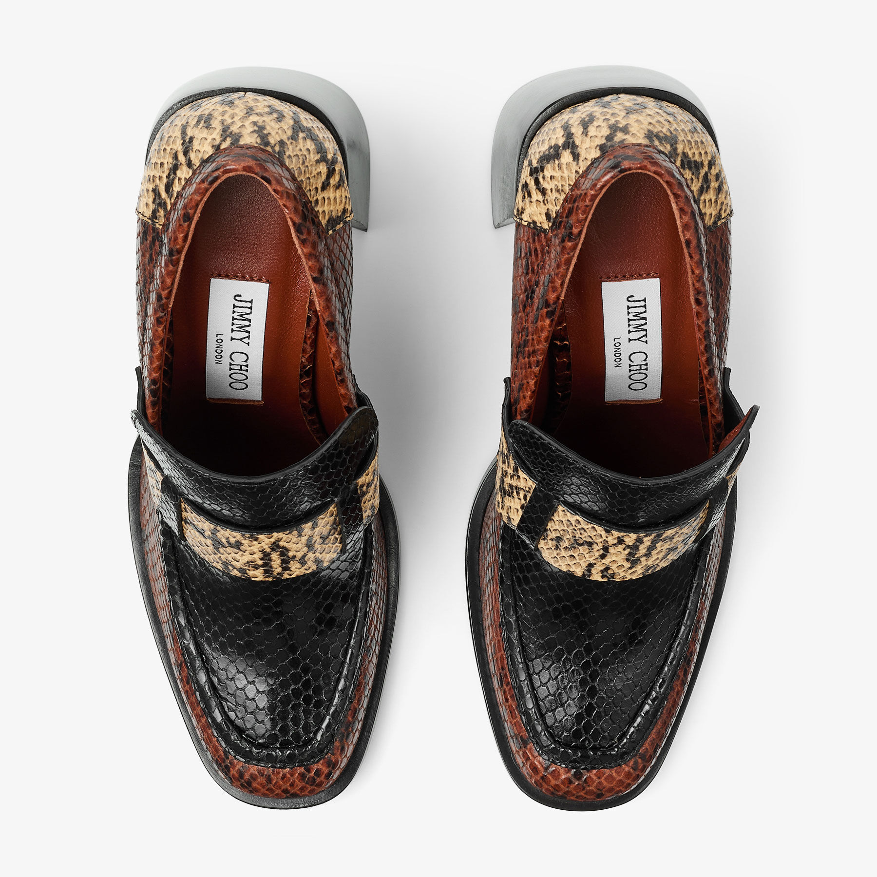Tylor 95 | Cognac Triple Snake Printed Leather Loafers | JIMMY CHOO