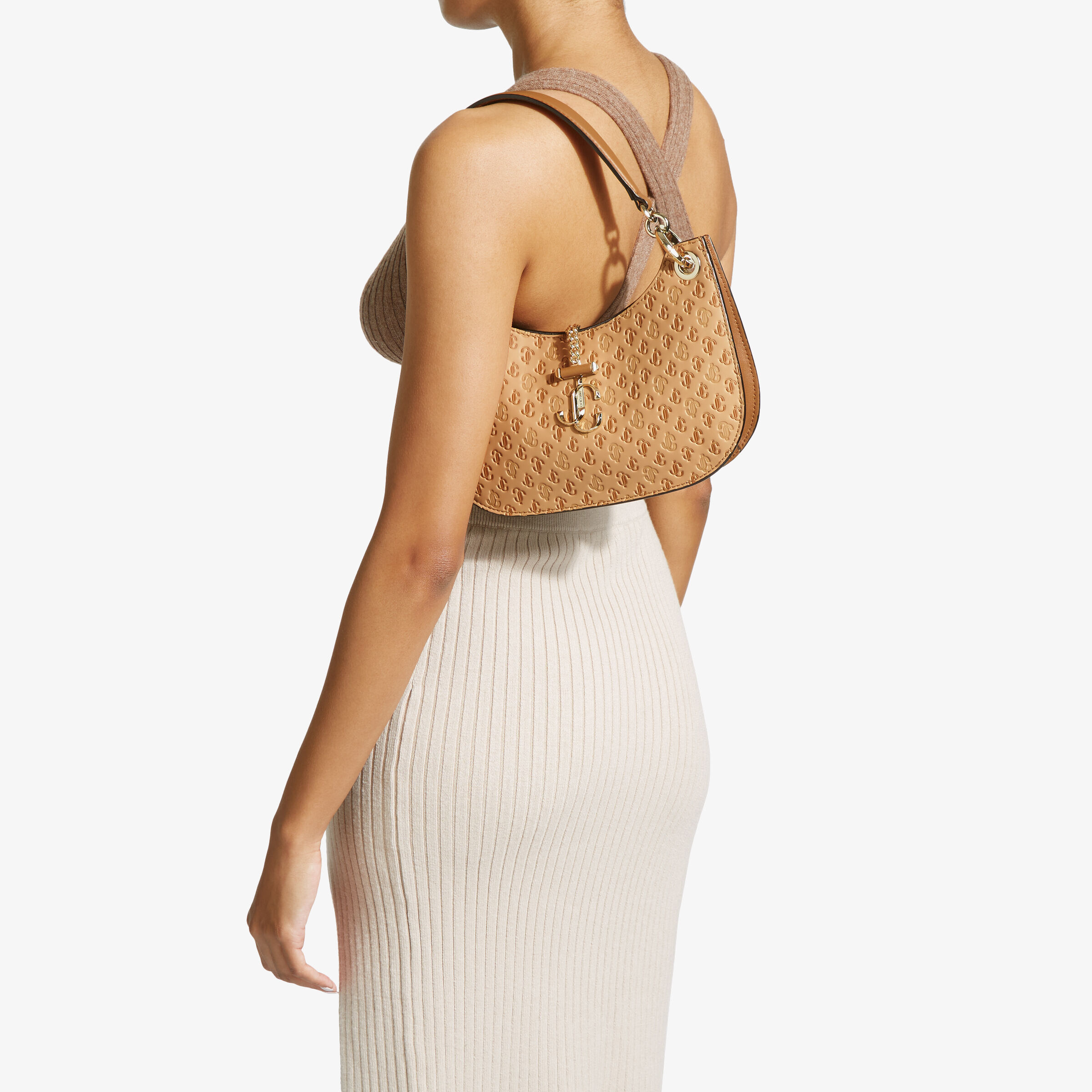 Caramel Calf Leather and JC Monogram Pattern Hobo Handbag