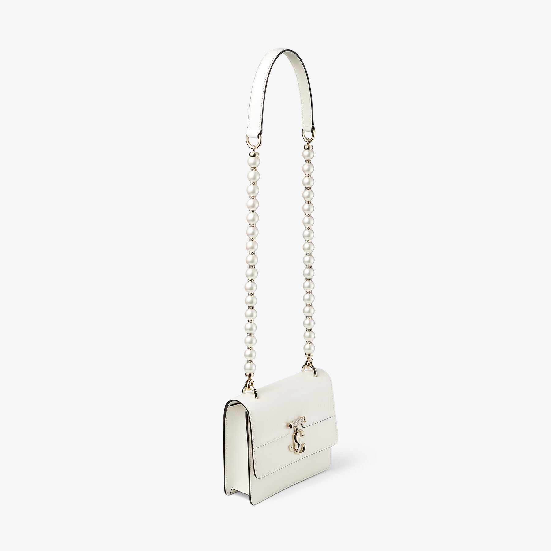 Latte Box Leather Shoulder Bag with Pearl Strap | AVENUE