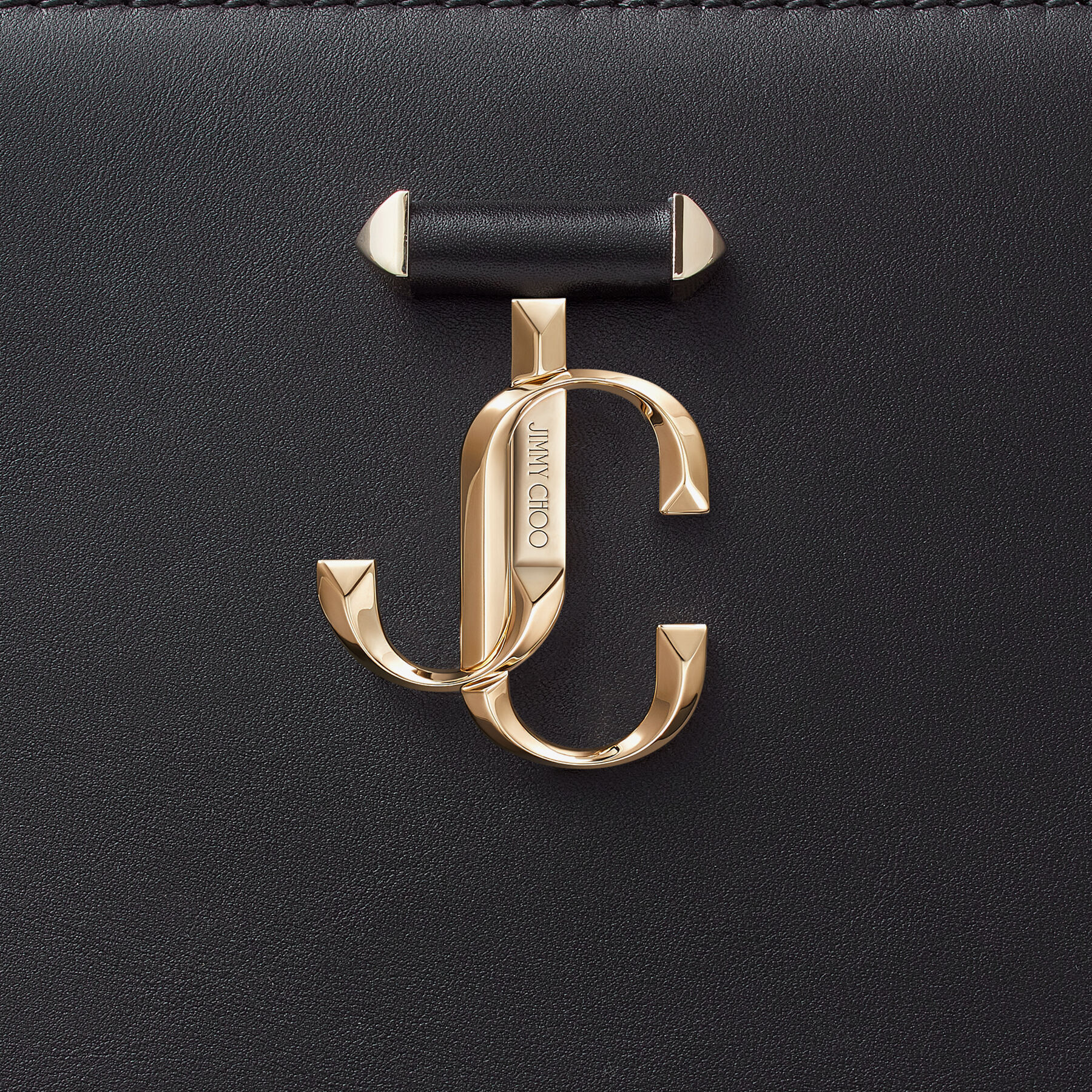 Black Fine Shiny Calf Leather Tote Bag with Light Gold JC