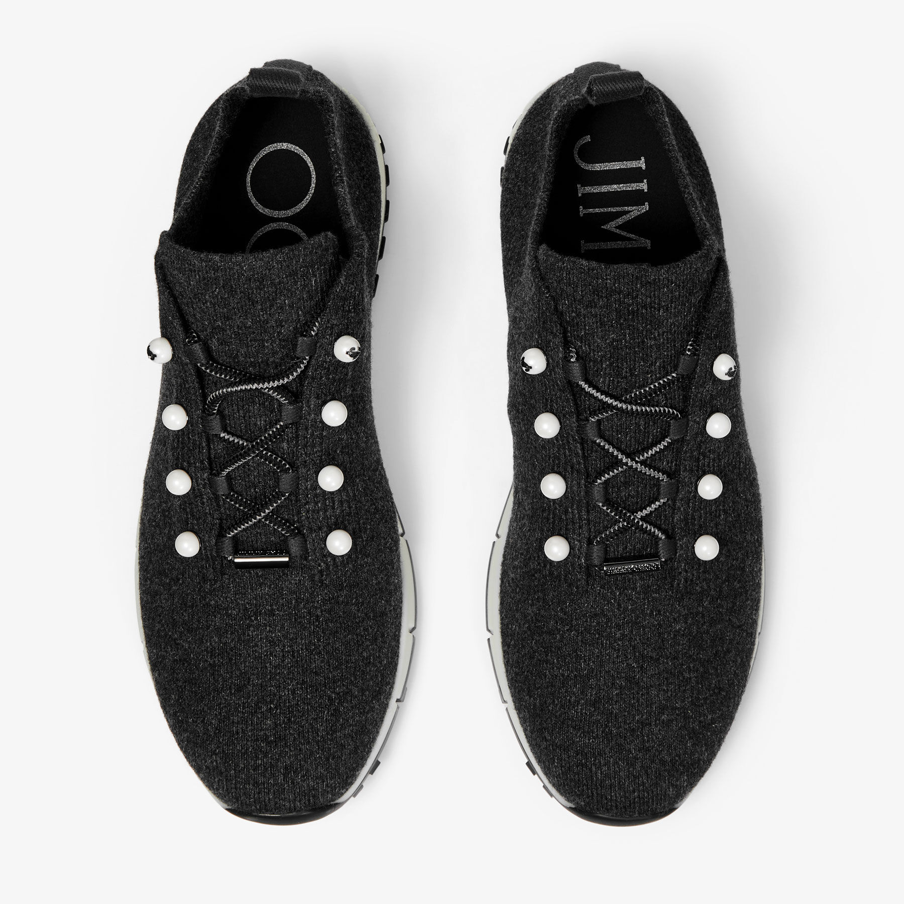 スニーカー Jimmy Choo FW25 Sneakers & Slip-On (VELES PZGX CHOCOLATE) Veles | Black Cashmere Knit Trainer | JIMMY CHOO