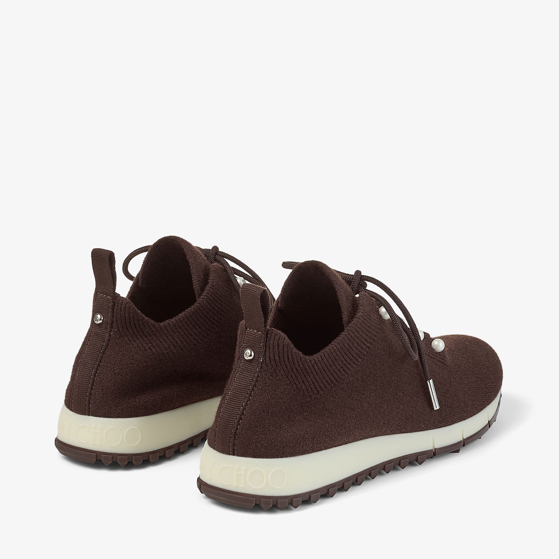Veles | Chocolate Cashmere Melange Knit Trainers with Pearl