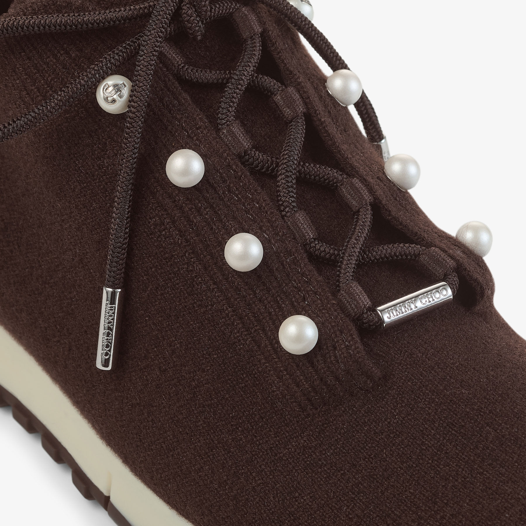 Veles | Chocolate Cashmere Melange Knit Trainers with Pearl