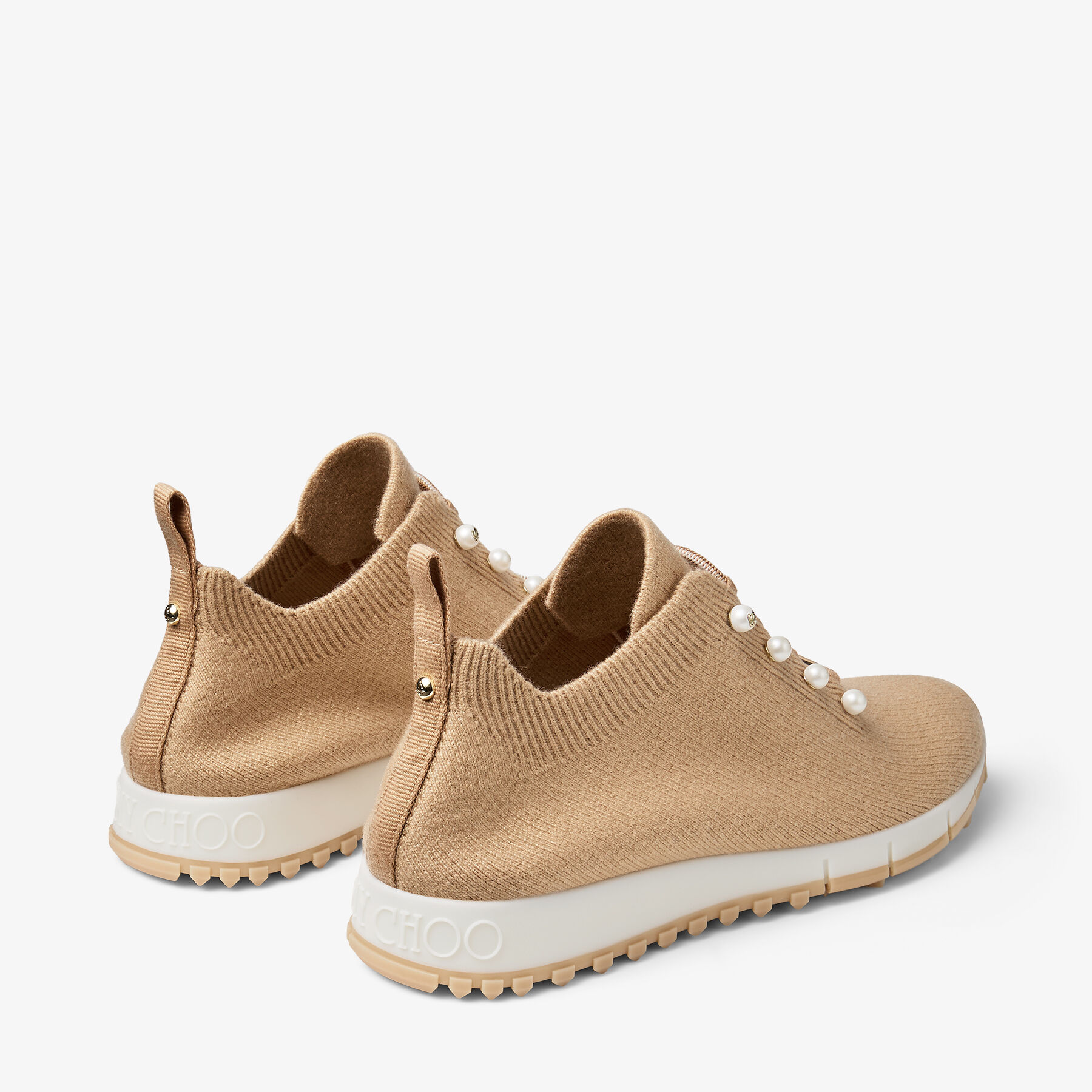 Veles | Chai Cashmere Melange Knit Trainers with Pearl Buttons