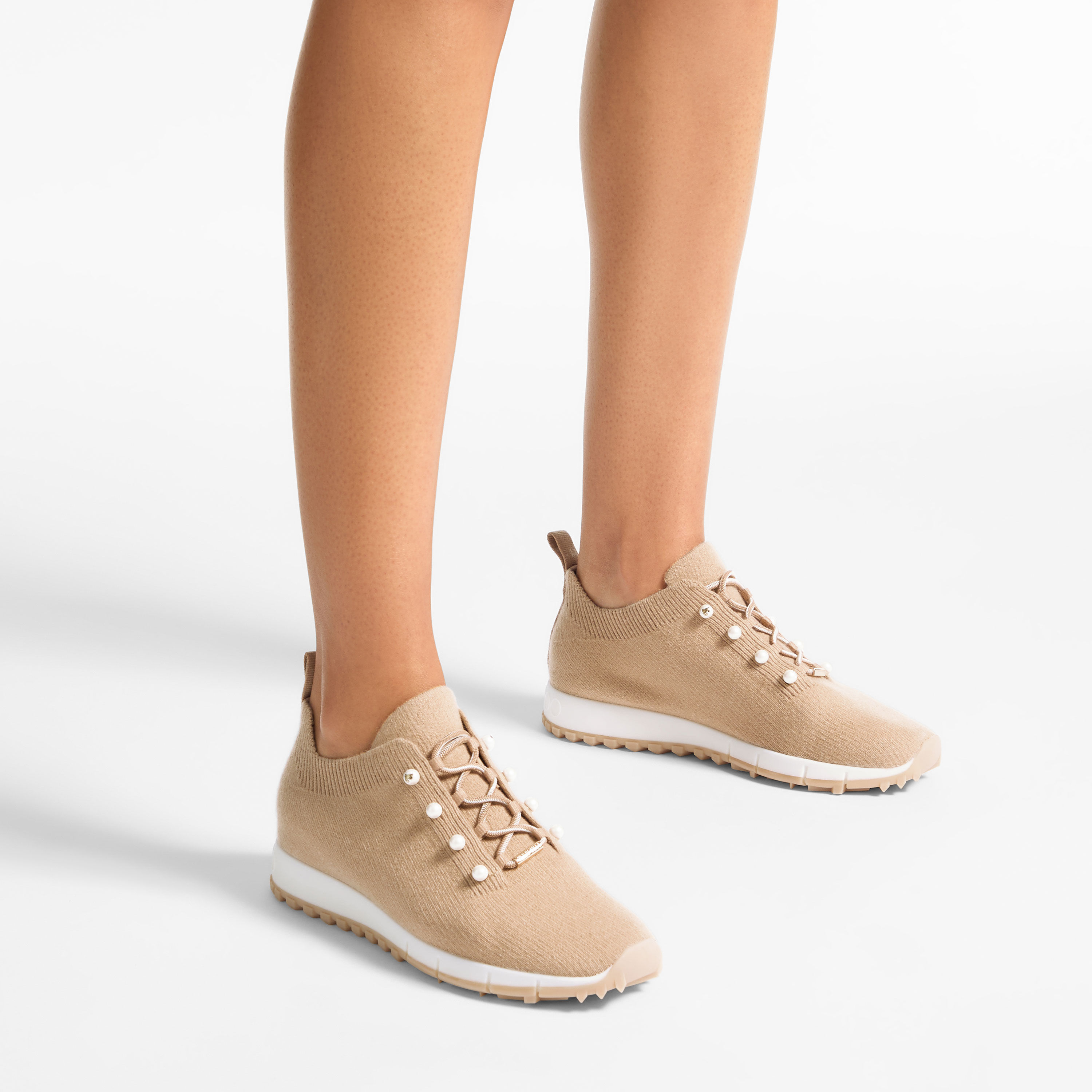 Veles | Chai Cashmere Melange Knit Trainers with Pearl Buttons
