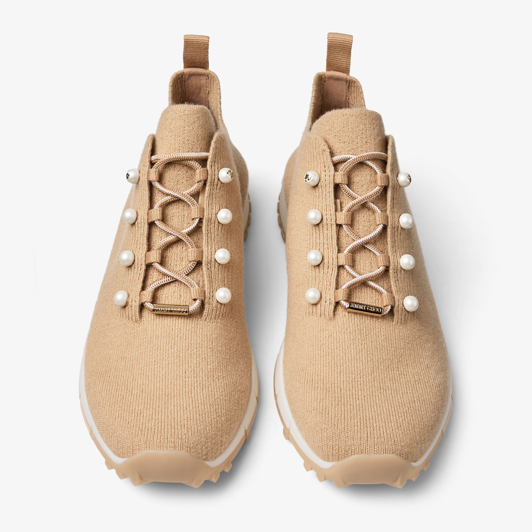 Veles | Chai Cashmere Melange Knit Trainers with Pearl Buttons