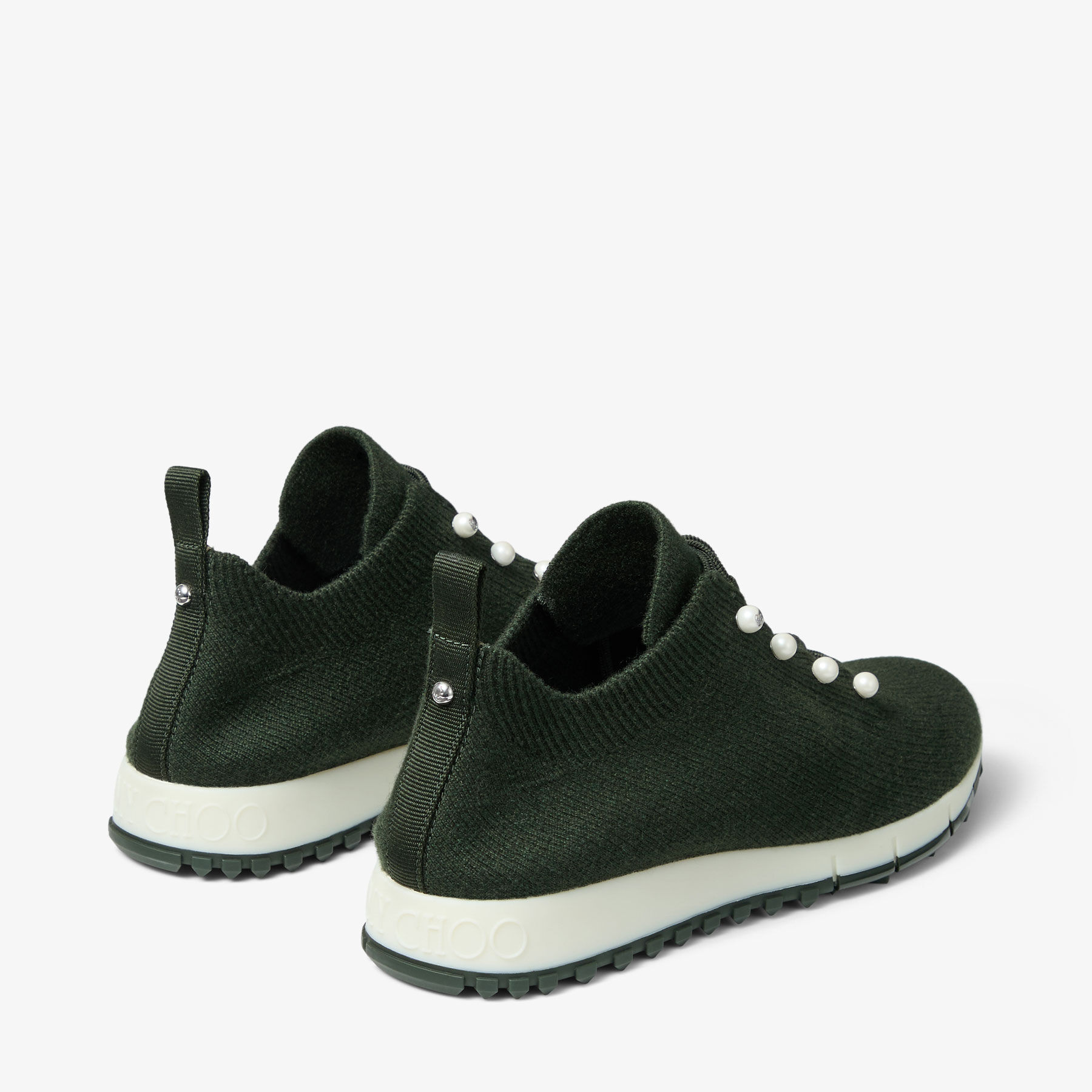 Veles | Dark Moss Green Mix Cashmere Melange Knit Trainers with
