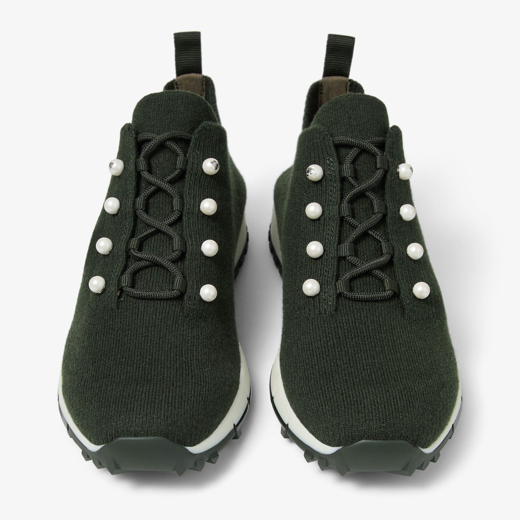 Veles | Dark Moss Green Mix Cashmere Melange Knit Trainers with