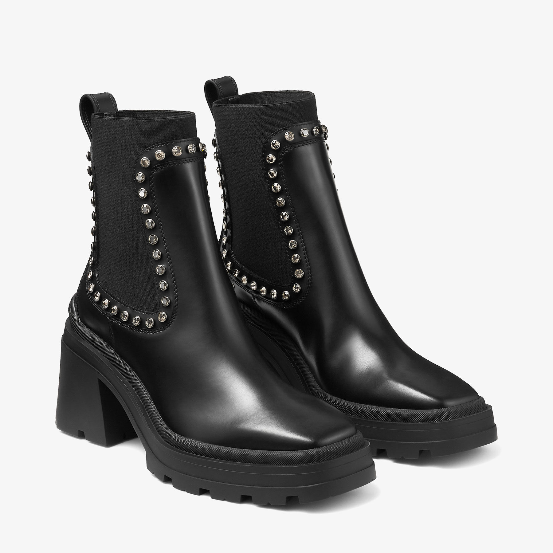VERONIQUE 80 | Black Smooth Leather Ankle Boots with Crystal