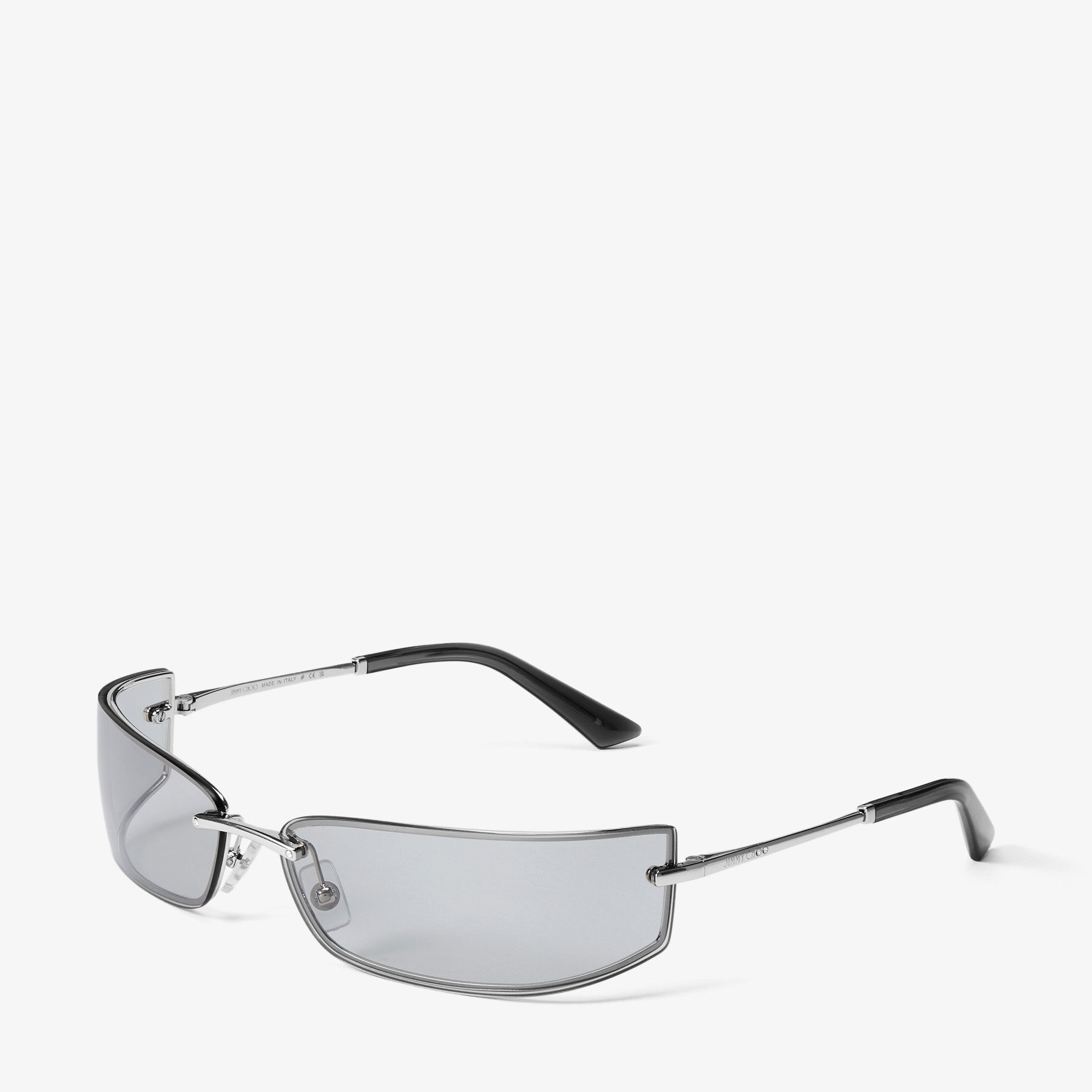 Verse | Silver and Grey Rectangular Metal Sunglasses | JIMMY CHOO