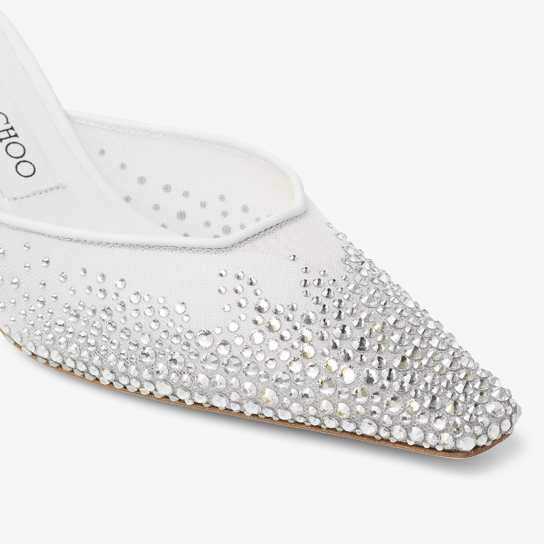 Vivi 65 | White Degrade Crystal Mesh Mules with Pearl Charm