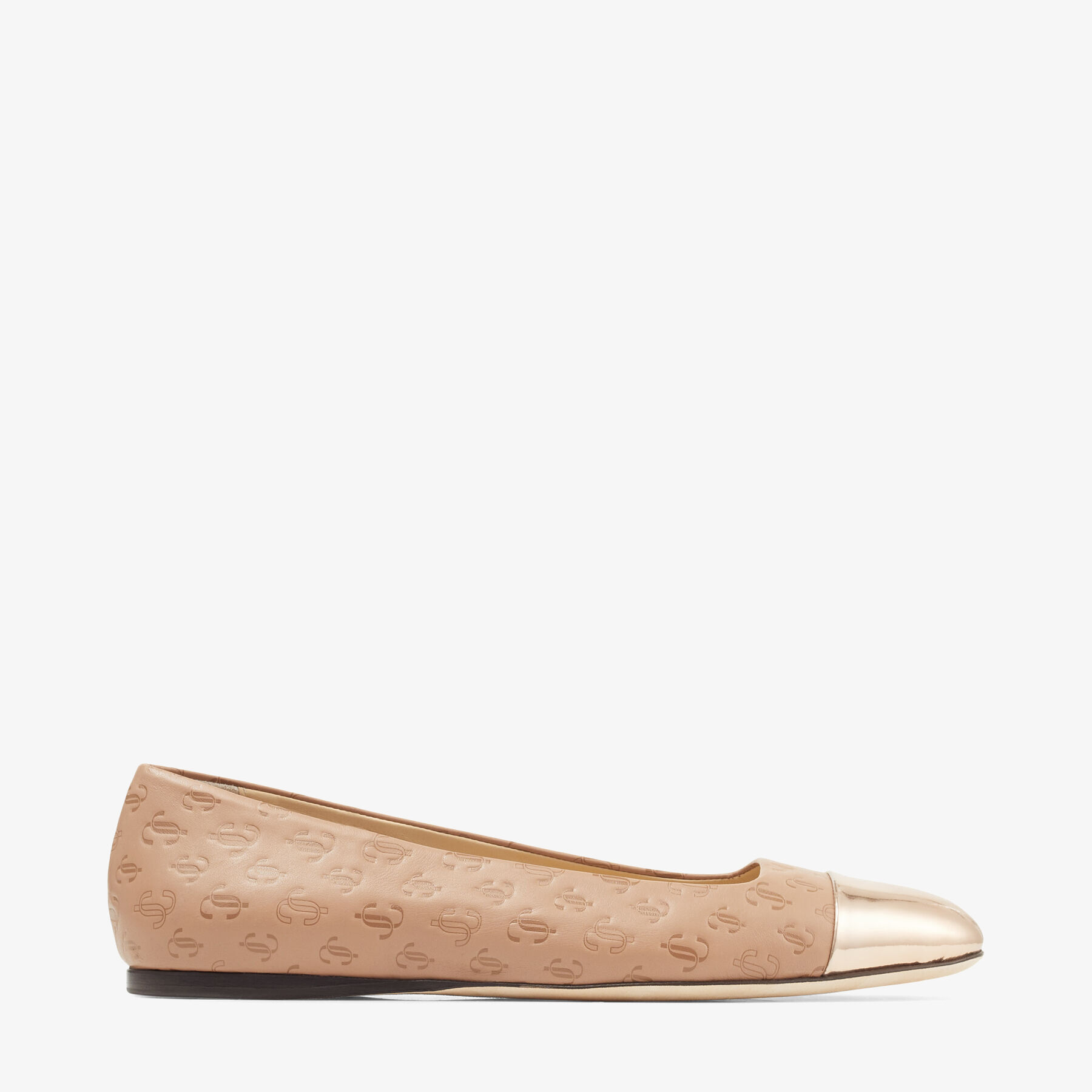 Jimmy★Choo(セールで探してた)JCモノグラム柄Watson/Flat Caramel JC Monogram Leather and Sunkissed Liquid Metal