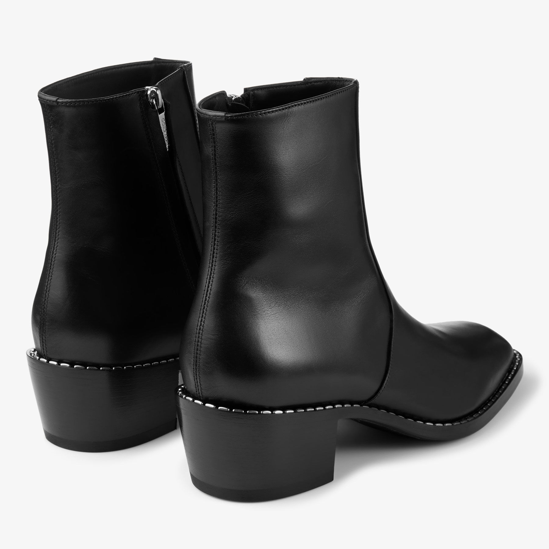 Wilder Boot | Black Calf Leather Ankle Boots with Metal Detail