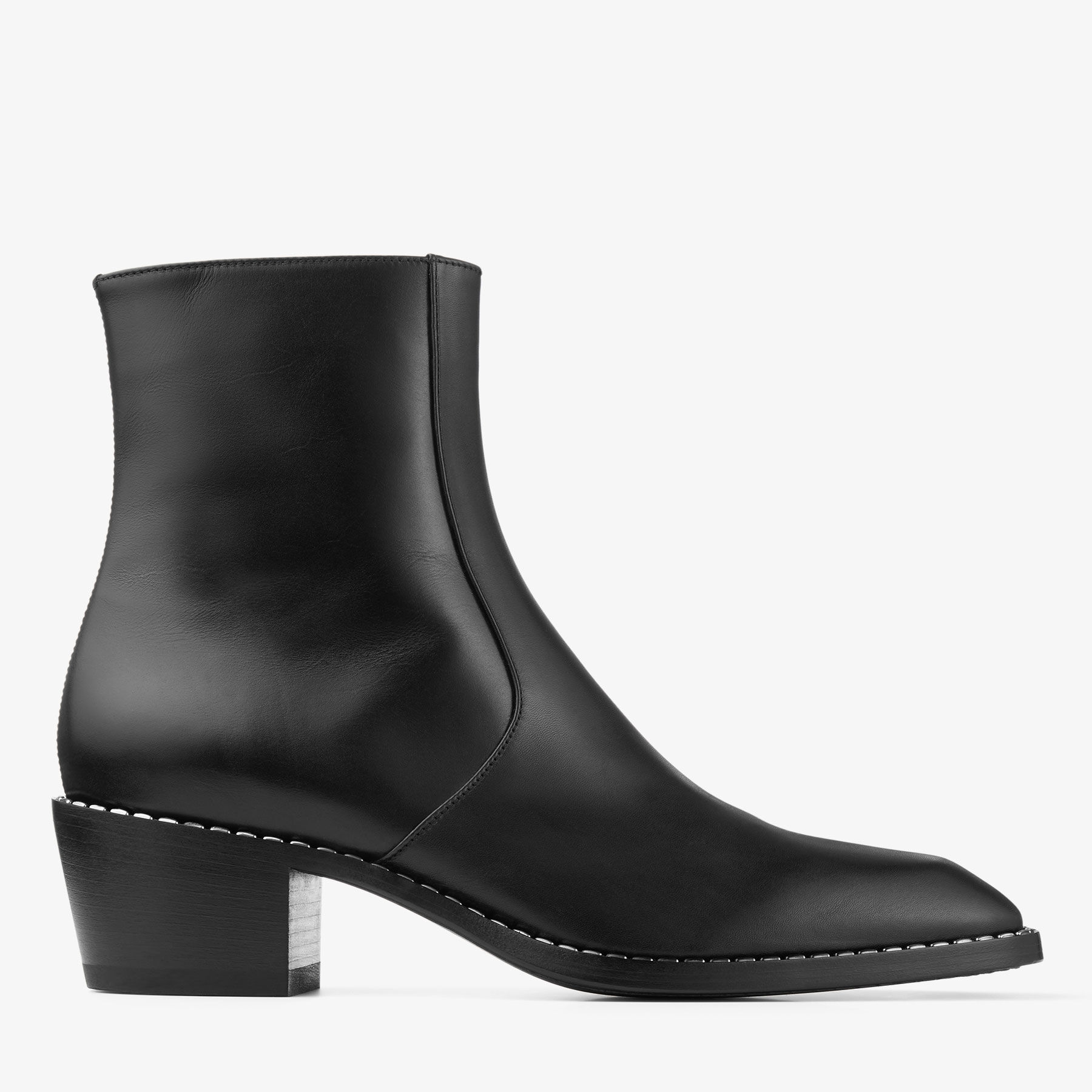 Wilder Boot | Black Calf Leather Ankle Boots with Metal Detail