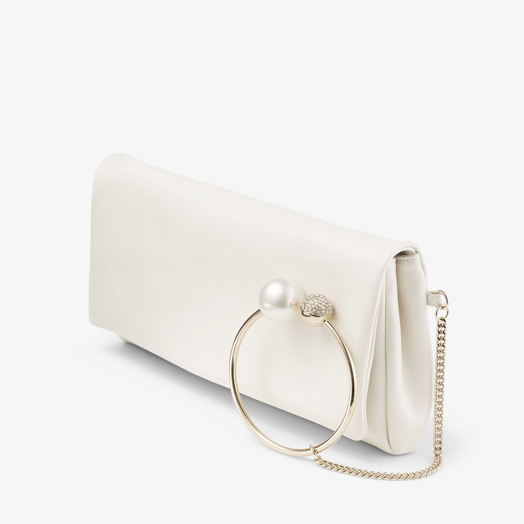 Xandra | Latte Nappa Leather Clutch Bag with Crystal Bangle | New