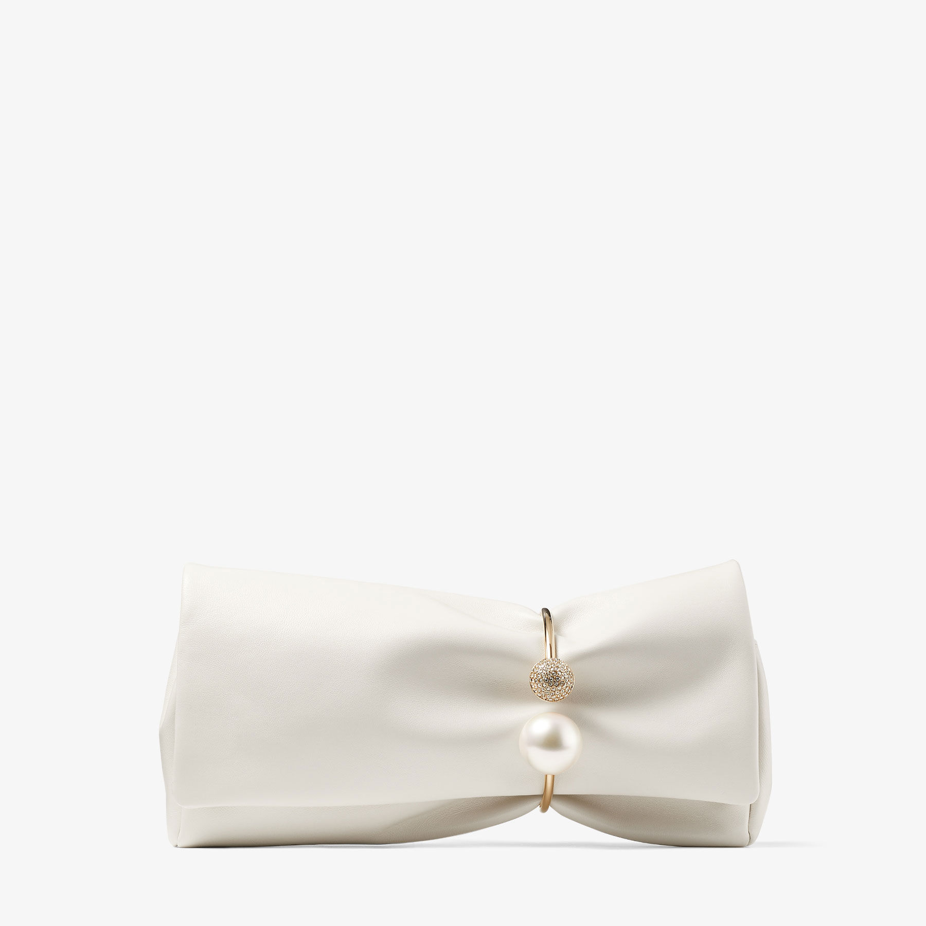 Whitegold SHAKA 153cm パウダー Xandra | Latte Nappa Leather Clutch Bag with Crystal Bangle | New
