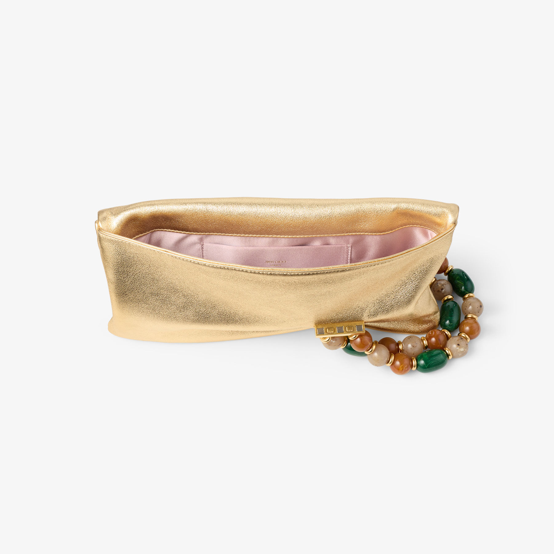 Zandra | Gold Metallic Nappa Leather Clutch Bag with Beaded